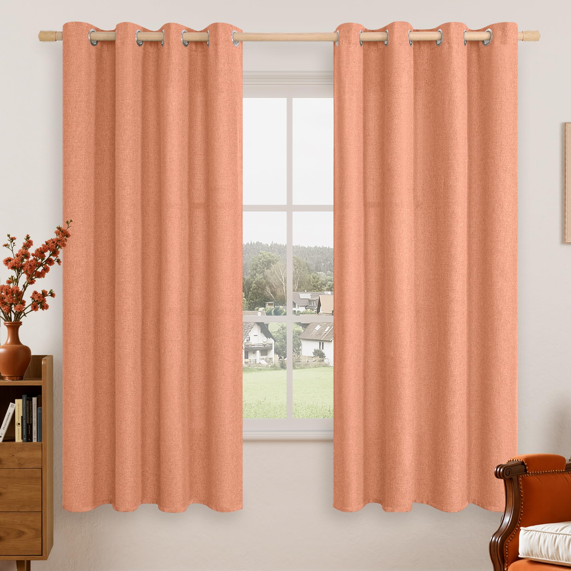 LAMIT Natural Beige Linen Curtains for Bedroom, 84 inches Grommet Thermal Insulated Thick Burlap Farmhouse Neutral Curtains Noise Reducing Light Filtering Drapes for Living Room, 2 Panels, W60 x L84