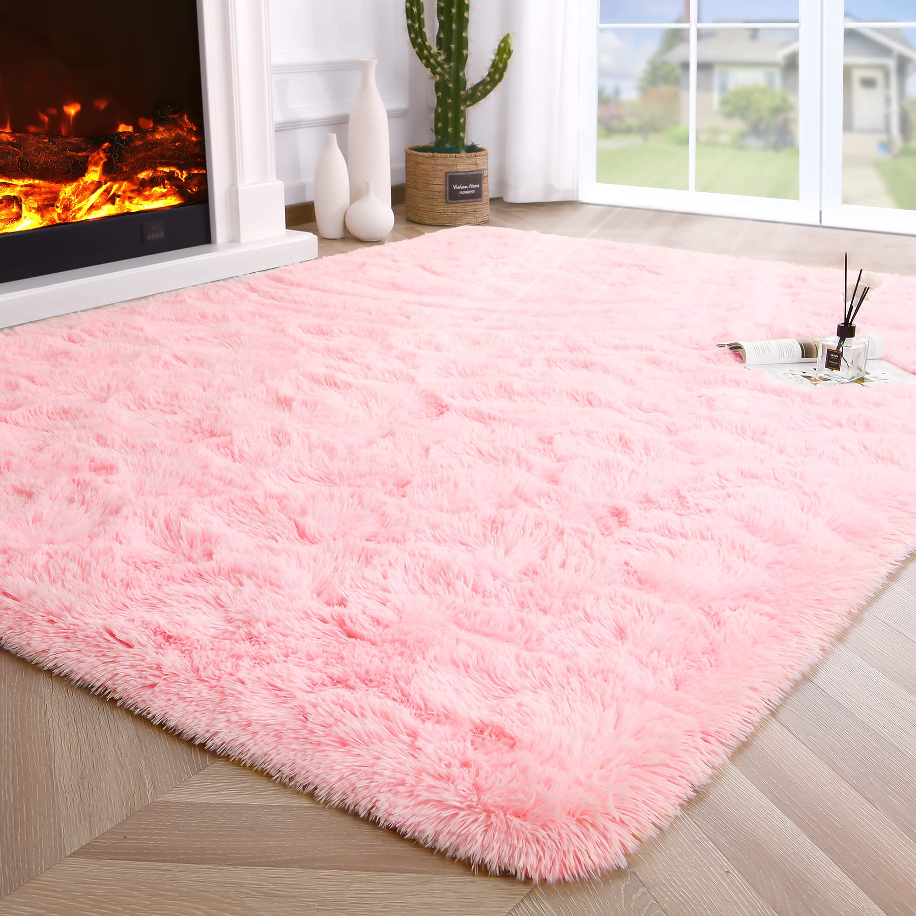 8x10 Extra Large Green Area Rug for Living Room Bedroom Dining Room, Fluffy Shag Soft Plush Furry Carpet Solid Color, Non-Slip Indoor Floor Mat for Kids Home Decor