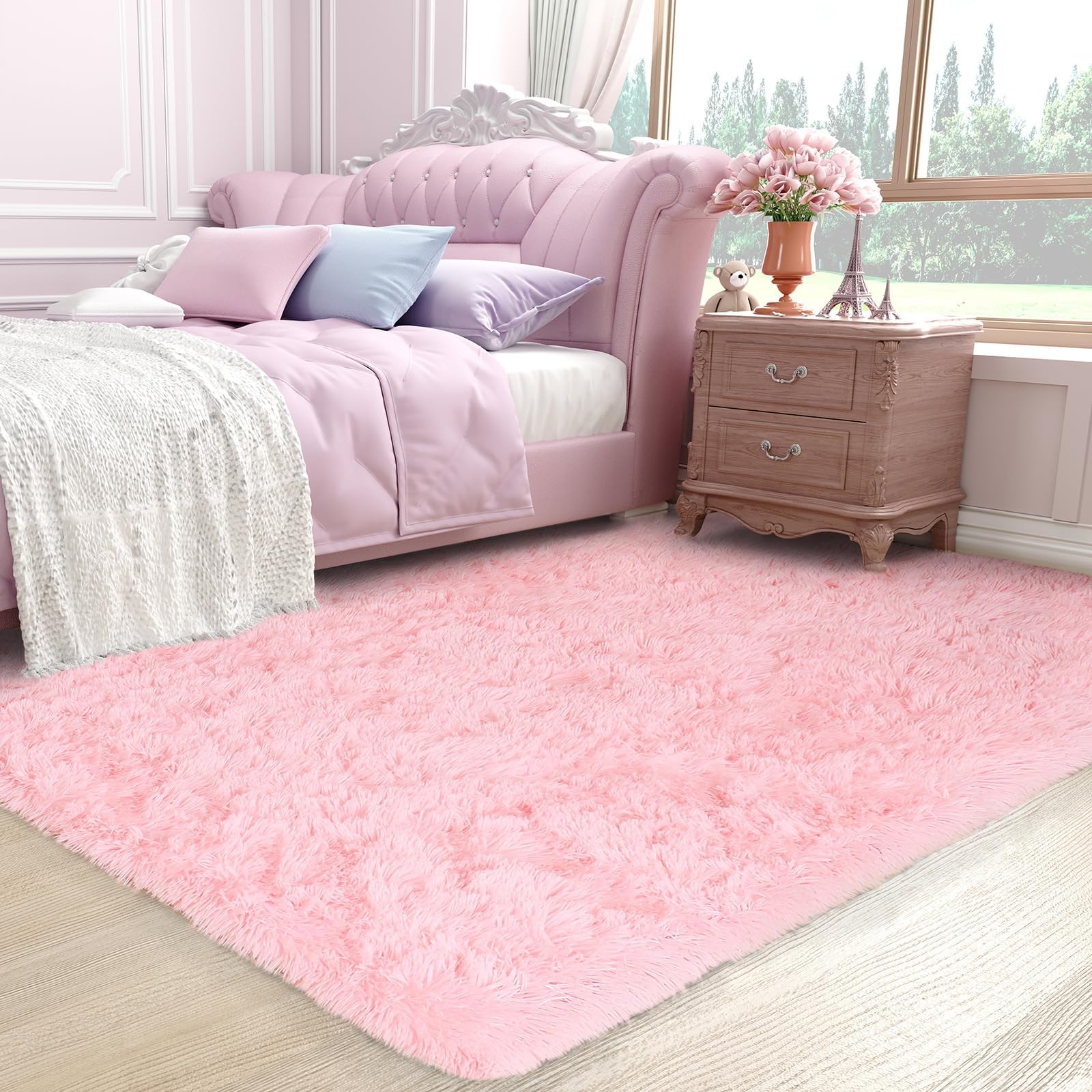 Ophanie Beige Rugs for Living Room Bedroom, 5x8 Fluffy Fuzzy Furry Carpet, Plush Soft Shaggy Bedside Indoor Floor Area Rug for Kids Girls Boys Baby Teen Dorm Nursery Home Decor Aesthetic