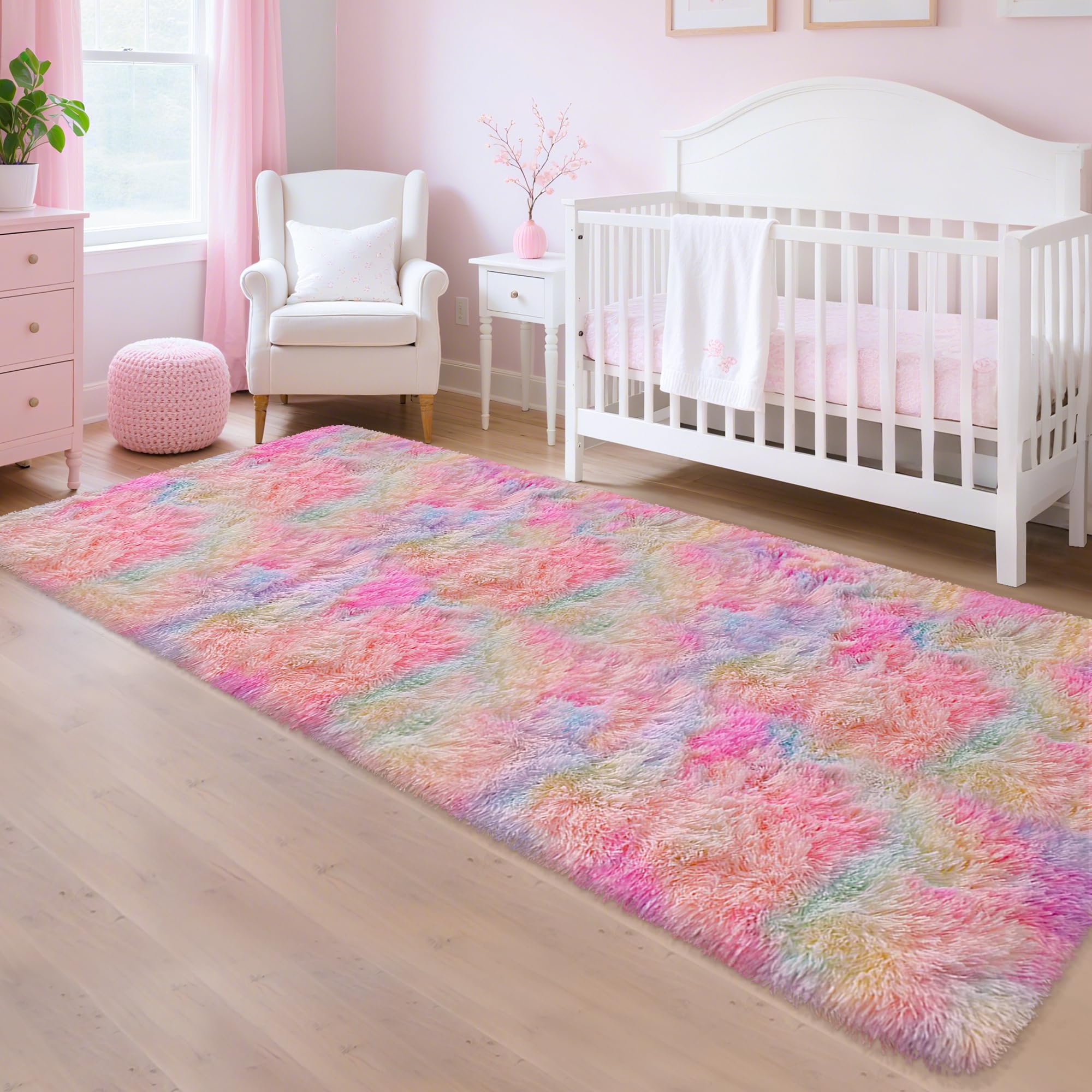 5x8 Ft Light Grey Large Area Rugs for Bedroom,Fluffy Furry Rug Floor Carpets Shaggy Playing Mat for Kids Baby Girls Room Nursery Home Decor Tie Dyed Gray Thick Rugs Fuzzy Home Decor