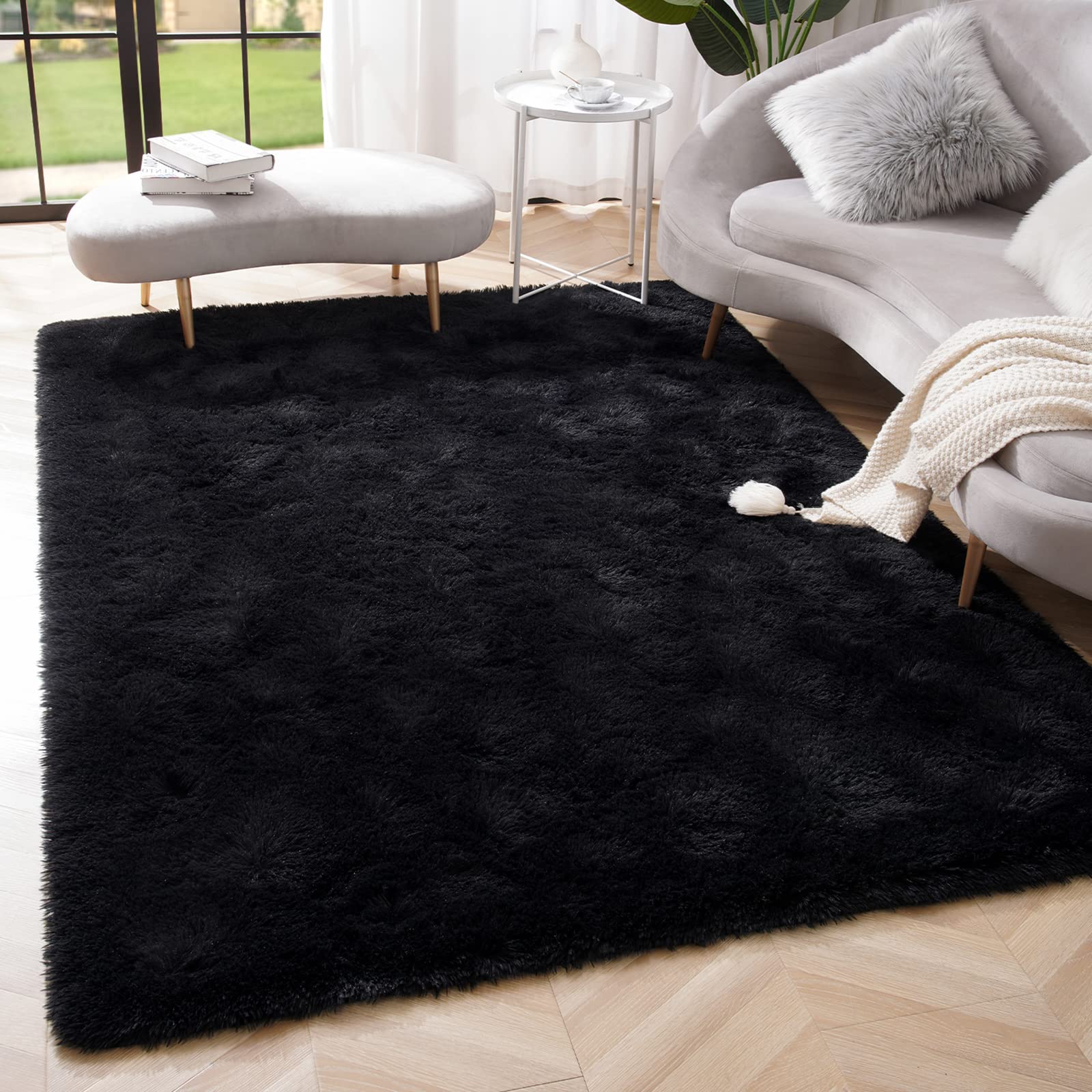 Amearea Yellow 6×9ft Soft Shag Rug, Non-slip Fluffy Carpet for Bedroom, Living Room & Nursery