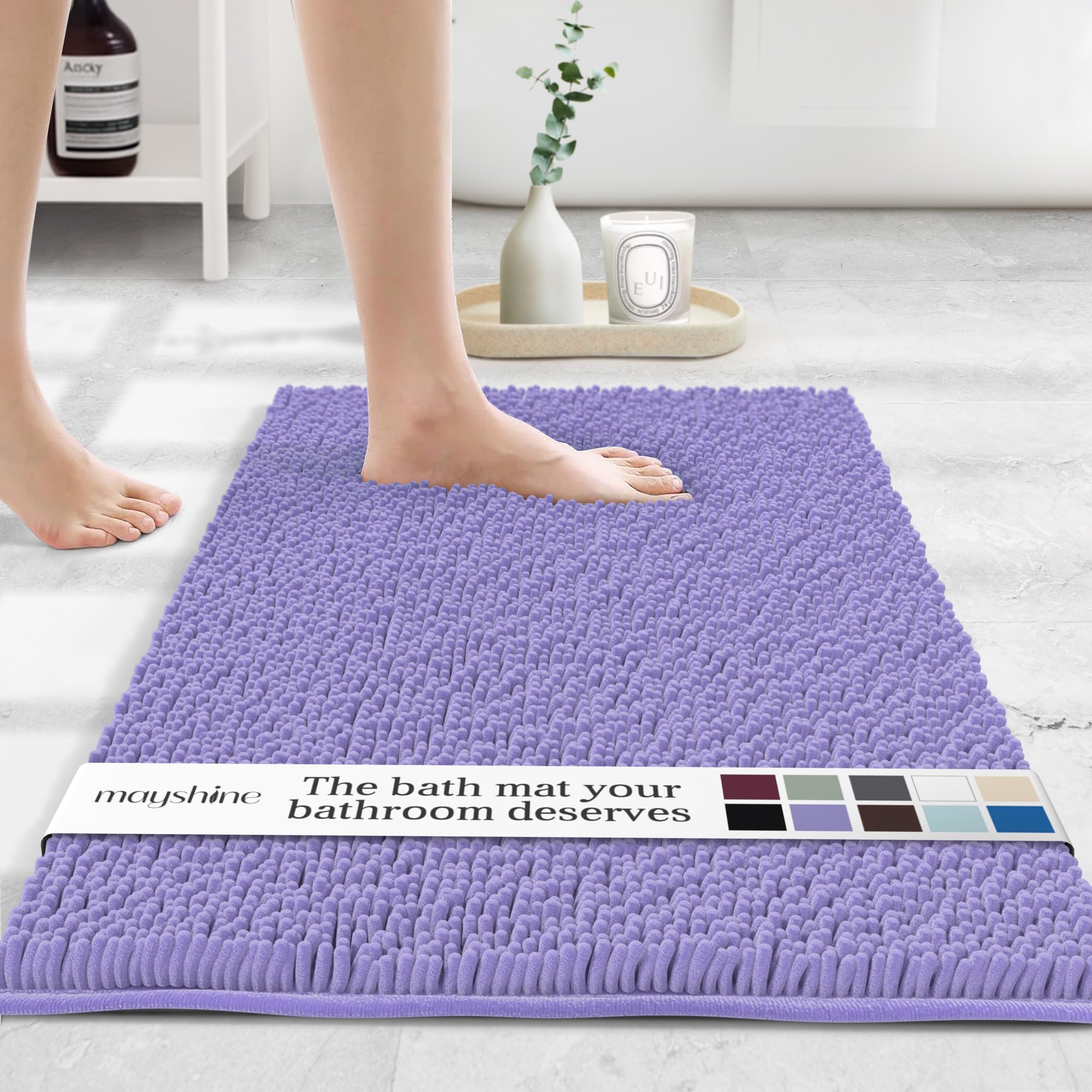 MAYSHINE Plush Shaggy Chenille Bath Mat | Extra Soft, Super Absorbent, Non-Slip Bathroom Rug | Fluffy Microfiber, Area Rug Sets for Bathroom Floor, Kitchen, Living Room | 59"x31" | Beige