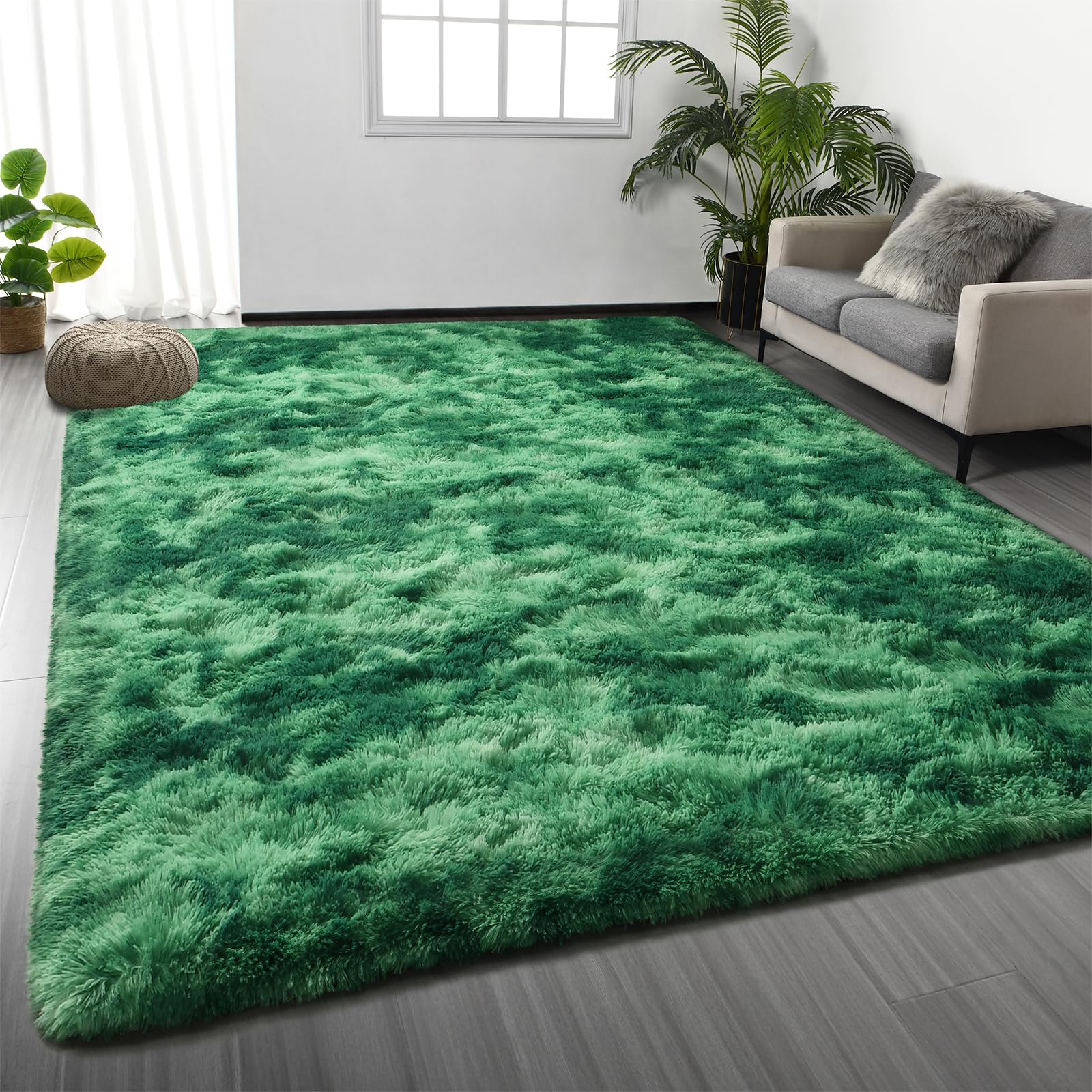 Deerhoo Large Shag Area Rugs 5 x 8, Tie-Dyed Plush Fuzzy Rugs for Living Room, Ultra Soft Fluffy Furry Rug for Bedroom, Indoor Carpet Nursery Rugs for Kids Room Home Decor, Purple