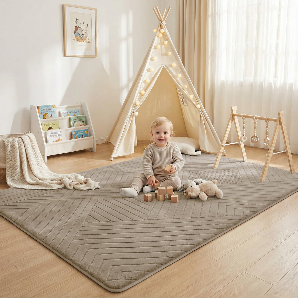 Baby Play Mat for Floor 1.3" Thick Soft Fluffy Shaggy Rug for Toddler Infant Kids Crawling, 79"x 118" Nursery Mat Bedroom Living Room Waterproof Easy Care Non-Slip (Dark Grey)