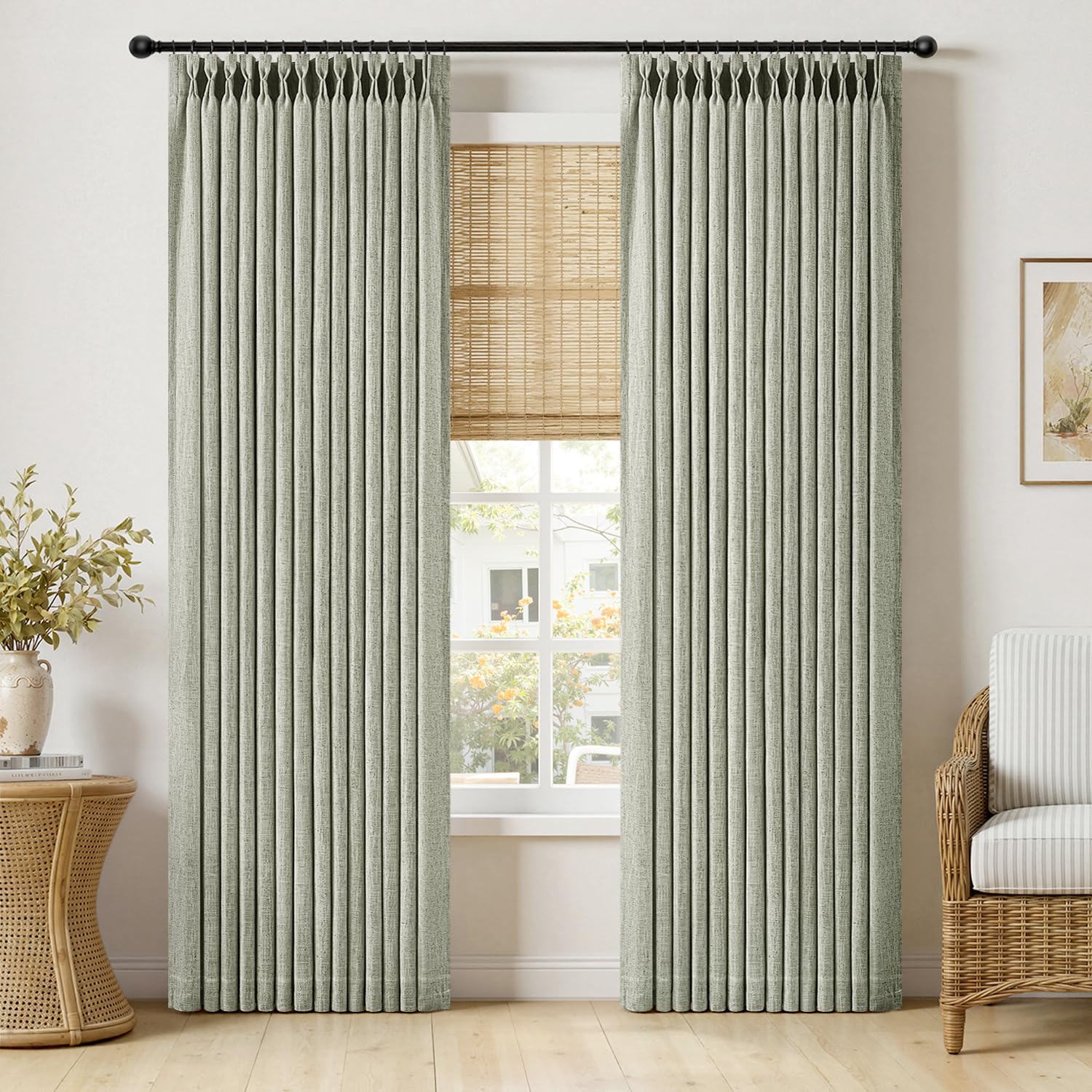 MIULEE Pinch Pleated Thick Linen Curtains 90 Inches Long 2 Panels for Living Room Bedroom, Linen Texture Memory Trained Drapes Pinch Pleat Rustic Farmhouse Window Curtains with Hooks&Rings, Taupe