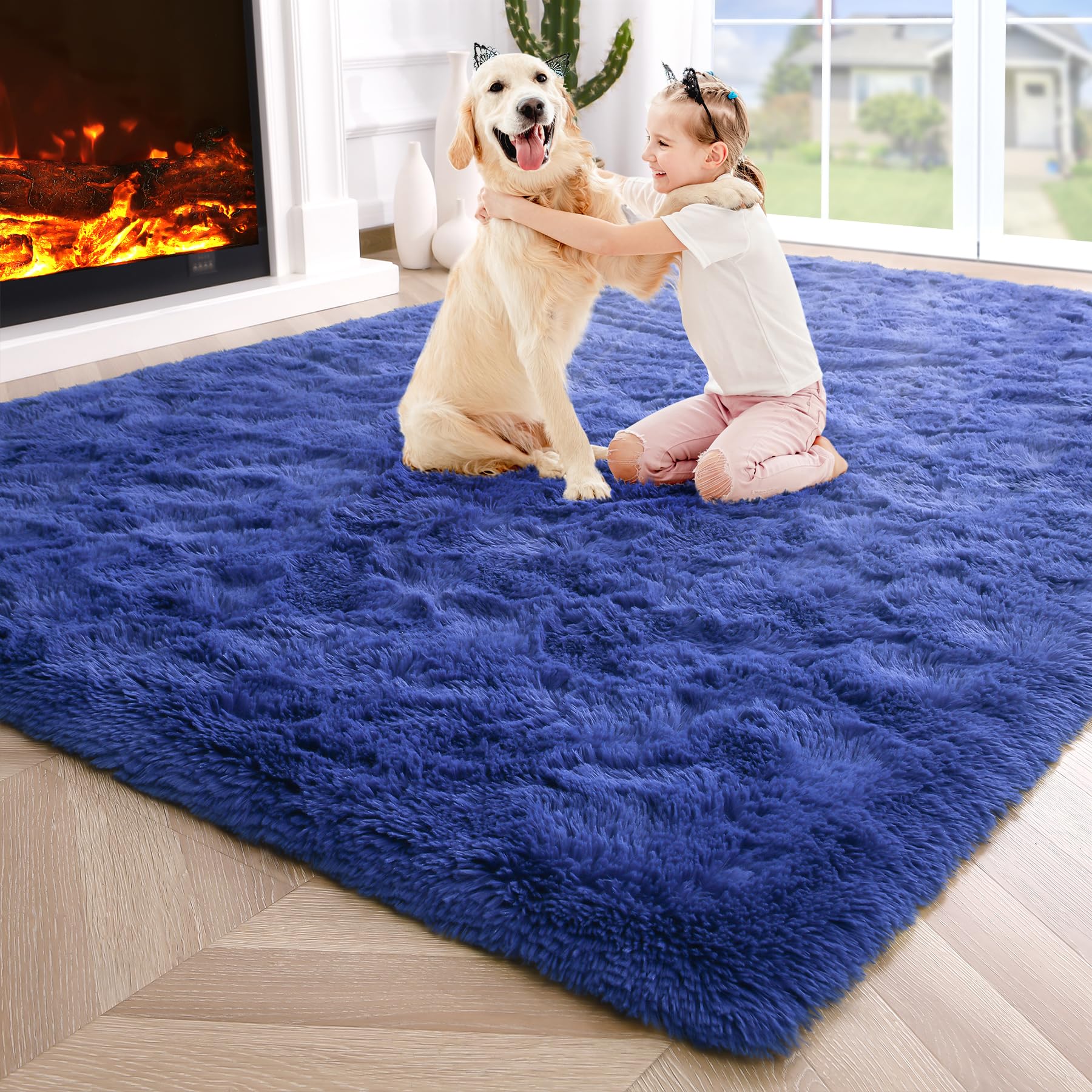 8x10 Extra Large Green Area Rug for Living Room Bedroom Dining Room, Fluffy Shag Soft Plush Furry Carpet Solid Color, Non-Slip Indoor Floor Mat for Kids Home Decor