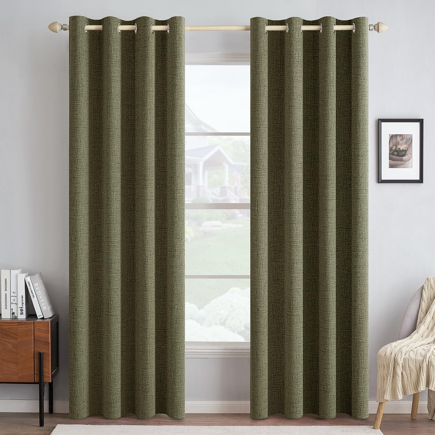 MIULEE 100% Blackout Linen Curtains for Bedroom Thermal Insulated Birch Grommet Room Darkening Curtains & Drapes for Living Room Nursery 52 x 96 Inch (2 Panels)