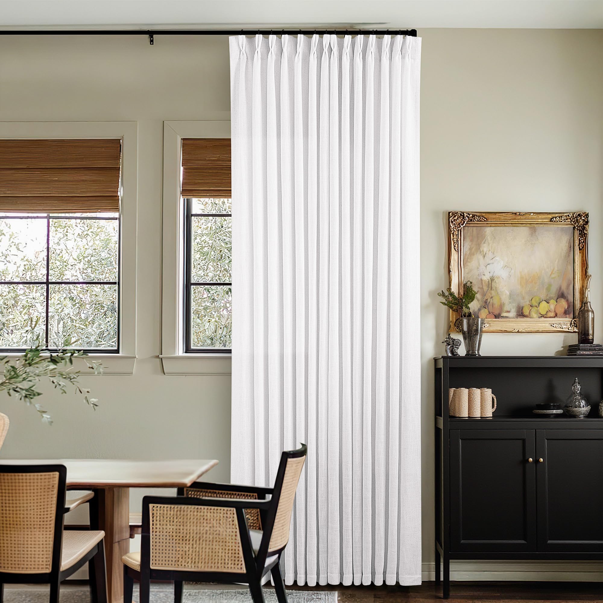 90 Inch Pinch Pleated Linen Curtains 2 Panel Set for Living Room Cream Natural Thick Linen Textured Drapes 90 Inches Long Pinch Pleat Drapes Birch Ivory Semi Sheer Curtain for Dining Bedroom Office