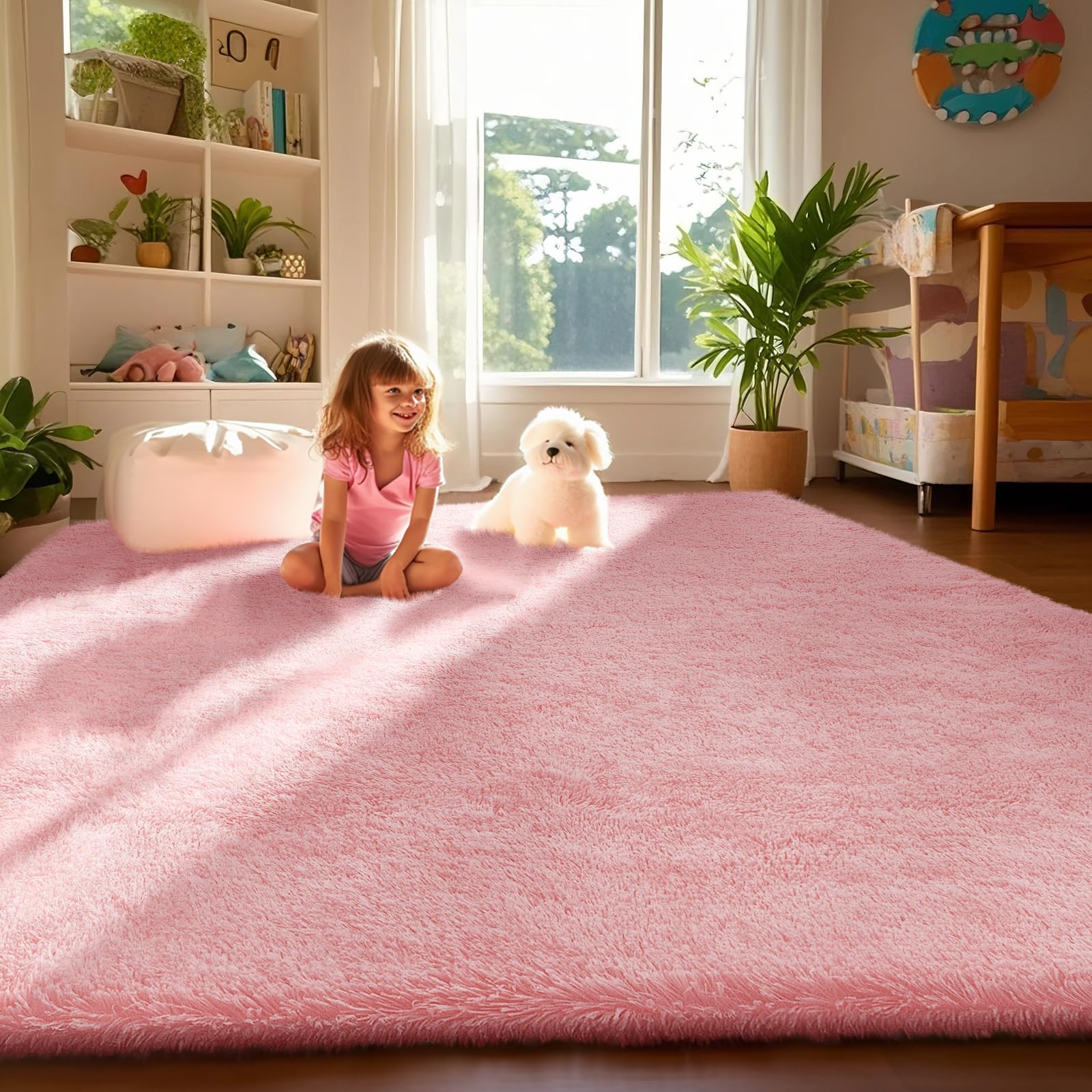 Ophanie Beige Rugs for Living Room Bedroom, 5x8 Fluffy Fuzzy Furry Carpet, Plush Soft Shaggy Bedside Indoor Floor Area Rug for Kids Girls Boys Baby Teen Dorm Nursery Home Decor Aesthetic