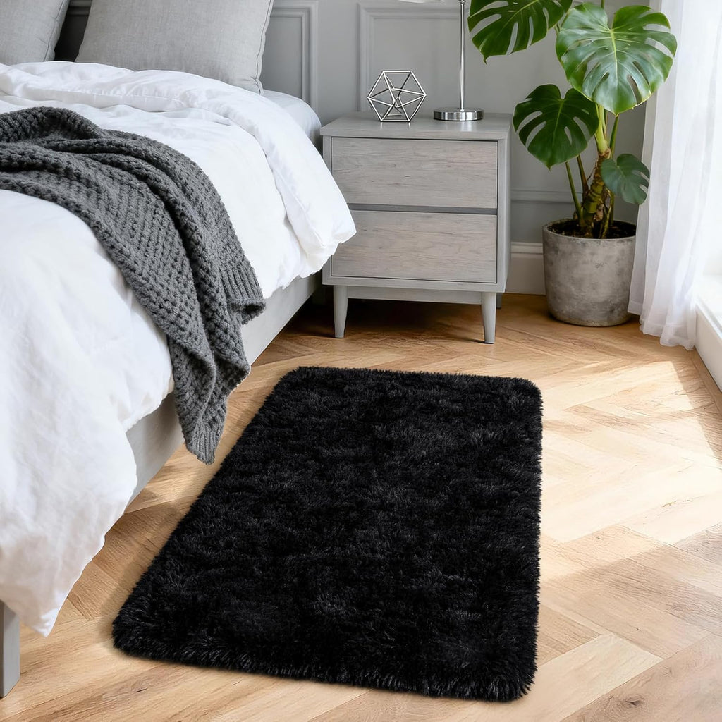 Merelax Soft Modern Indoor Shaggy Area Rug for Bedroom Livingroom Dorm Kids Room Home Decorative, Non-Slip Plush Fluffy Furry Fur Rugs Comfy Nursery Accent Floor Carpet 2x3 Feet, Black