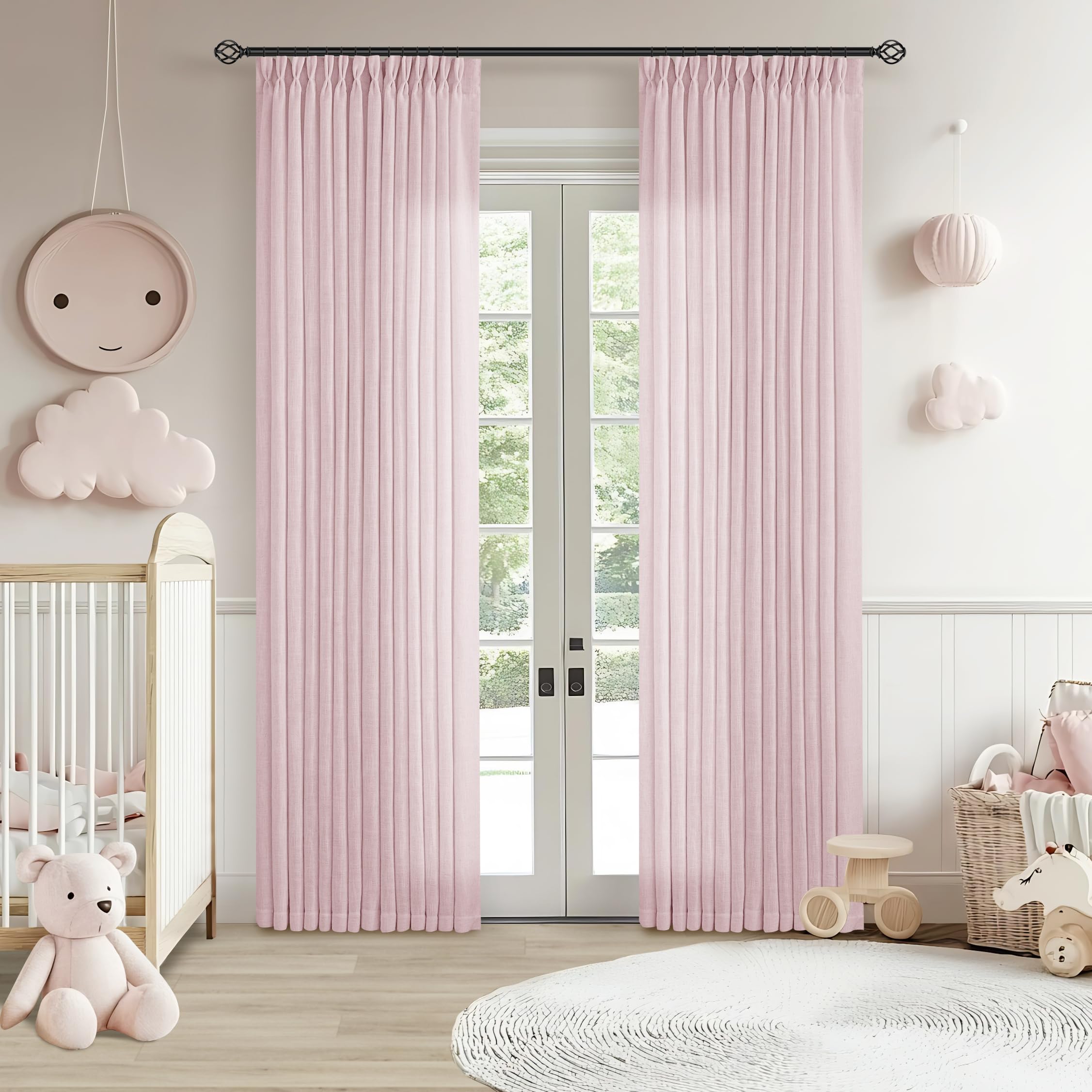 90 Inch Pinch Pleated Linen Curtains 2 Panel Set for Living Room Cream Natural Thick Linen Textured Drapes 90 Inches Long Pinch Pleat Drapes Birch Ivory Semi Sheer Curtain for Dining Bedroom Office