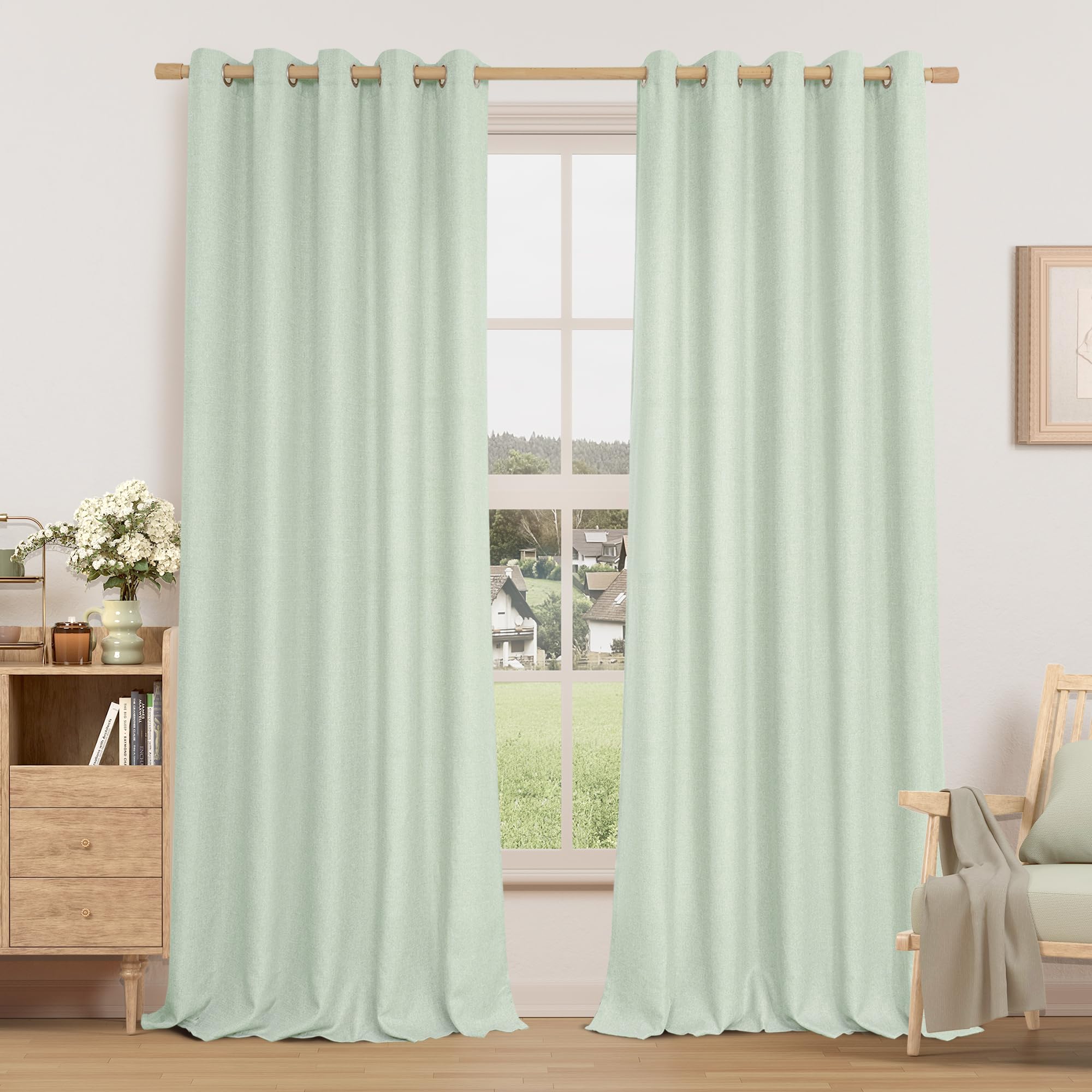 LAMIT Natural Beige Linen Curtains for Bedroom, 84 inches Grommet Thermal Insulated Thick Burlap Farmhouse Neutral Curtains Noise Reducing Light Filtering Drapes for Living Room, 2 Panels, W60 x L84