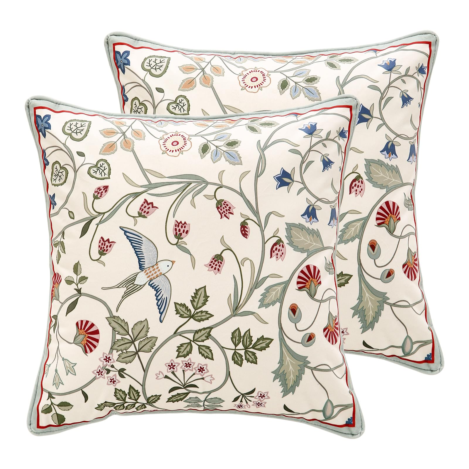 bilin gaier Vintage Square Throw Pillow Covers Pack of 2,Red Cozy Velvet with Leaves and Floral Pattern Pillowcases,Decoration Pillows Cushion Covers for Living Room Couch Sofa Bed Car Chair,18"x18"