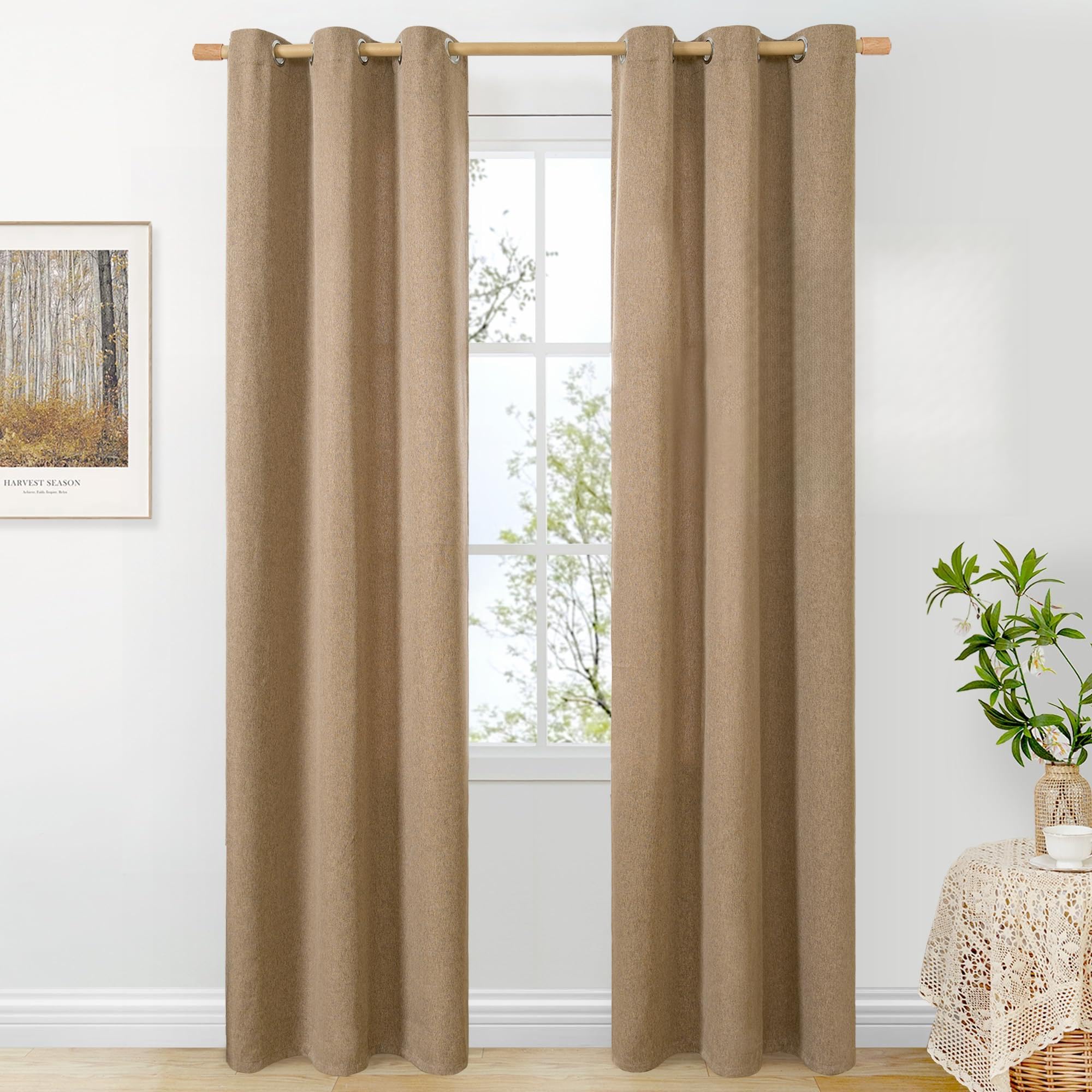 BGment Linen Curtains 95 Inch Long for Living Room 2 Panels, Thick Textured Privacy Floor Length Window Drapes Non See Through for Bedroom Farmhouse Light Filtering Grommet Top, Each 52 Inch Wide