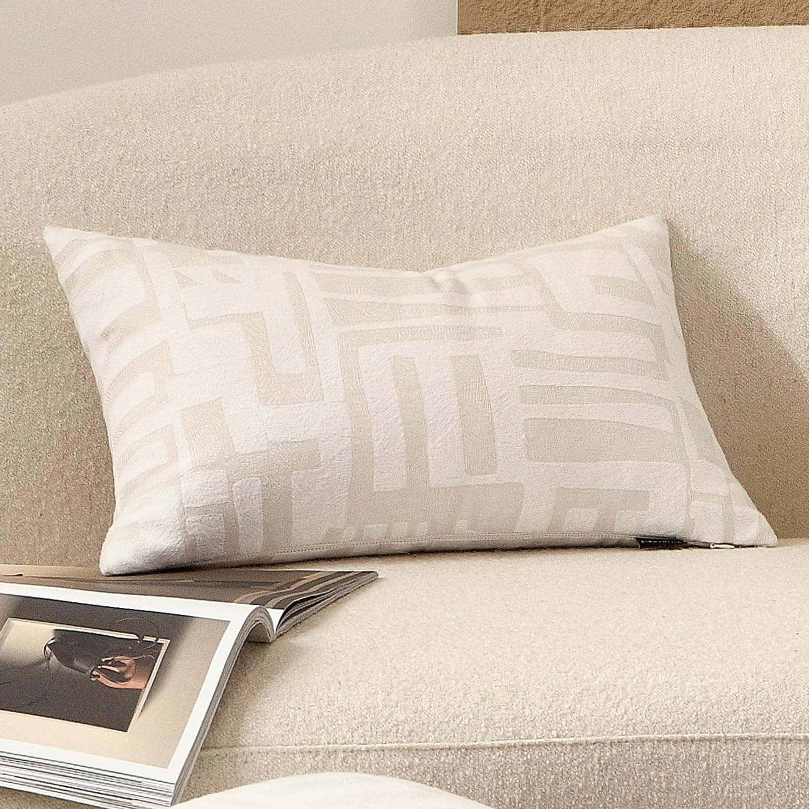 Luxury Zebra Lumbar Pillow Cover with Brown Tassel Trim, Zebra Pattern Jacquard Design Decorative Pillow Case for Sofa Bedroom Living Room, 12x20 Inch (Single Pack)