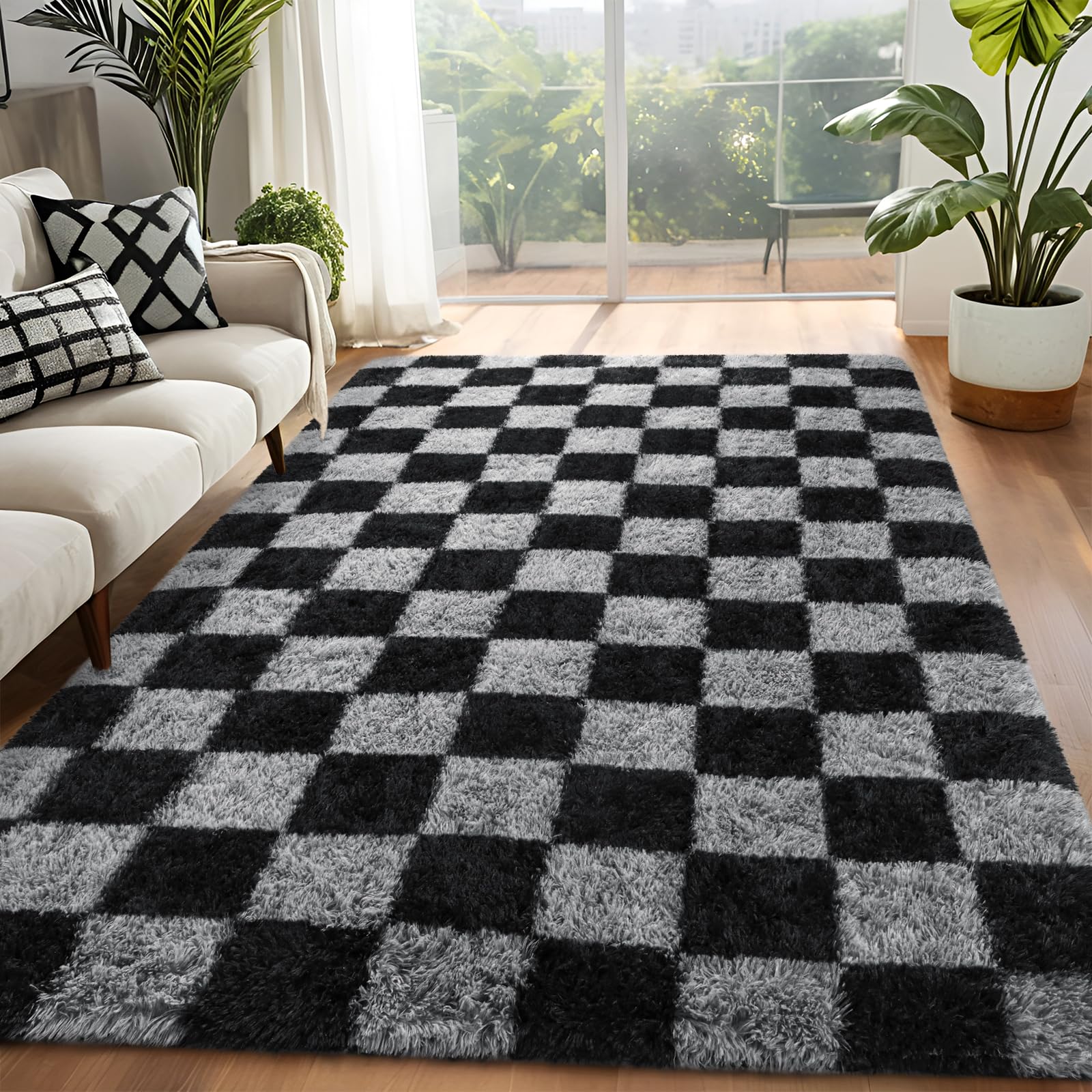 Fluffy Dark Green 6x9 Area Rugs for Living Room, Extra Large Rug for Bedroom Decor, Big Shaggy Floor Carpet, Soft Plush Thick Non-Slip Rectangle Carpets for Home Decor