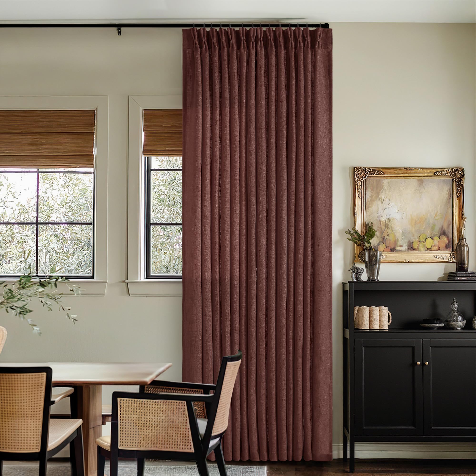 90 Inch Pinch Pleated Linen Curtains 2 Panel Set for Living Room Cream Natural Thick Linen Textured Drapes 90 Inches Long Pinch Pleat Drapes Birch Ivory Semi Sheer Curtain for Dining Bedroom Office
