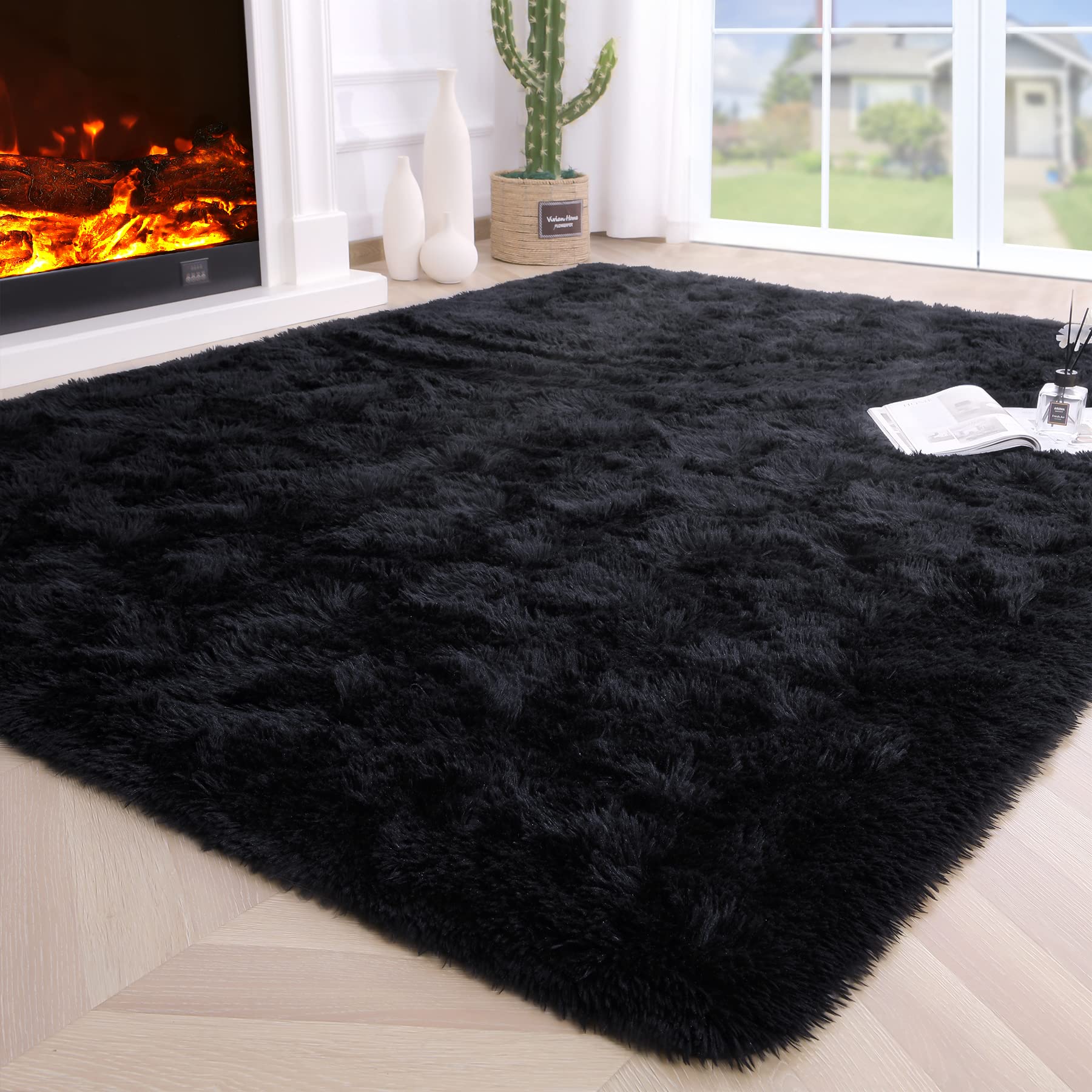 8x10 Extra Large Green Area Rug for Living Room Bedroom Dining Room, Fluffy Shag Soft Plush Furry Carpet Solid Color, Non-Slip Indoor Floor Mat for Kids Home Decor