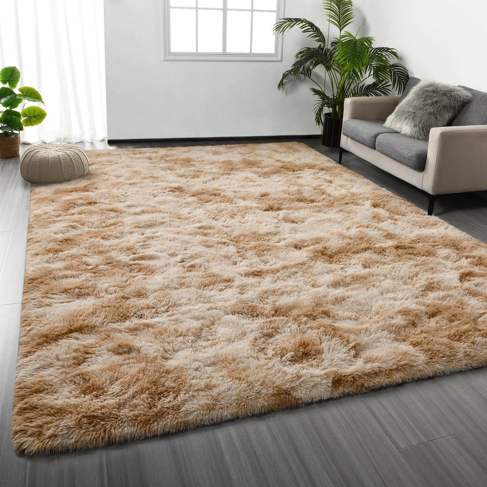 Deerhoo Large Shag Area Rugs 5 x 8, Tie-Dyed Plush Fuzzy Rugs for Living Room, Ultra Soft Fluffy Furry Rug for Bedroom, Indoor Carpet Nursery Rugs for Kids Room Home Decor, Purple