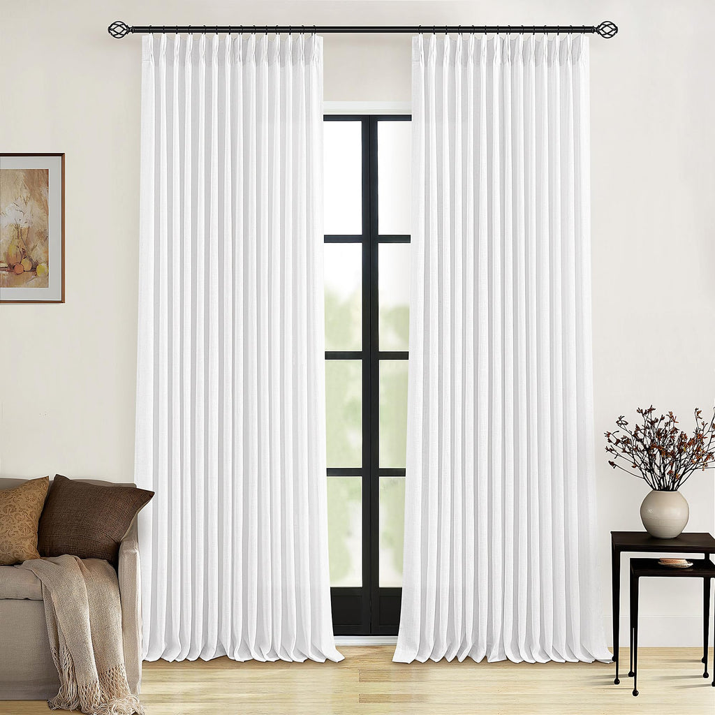 90 Inch Pinch Pleated Linen Curtains 2 Panel Set for Living Room Cream Natural Thick Linen Textured Drapes 90 Inches Long Pinch Pleat Drapes Birch Ivory Semi Sheer Curtain for Dining Bedroom Office