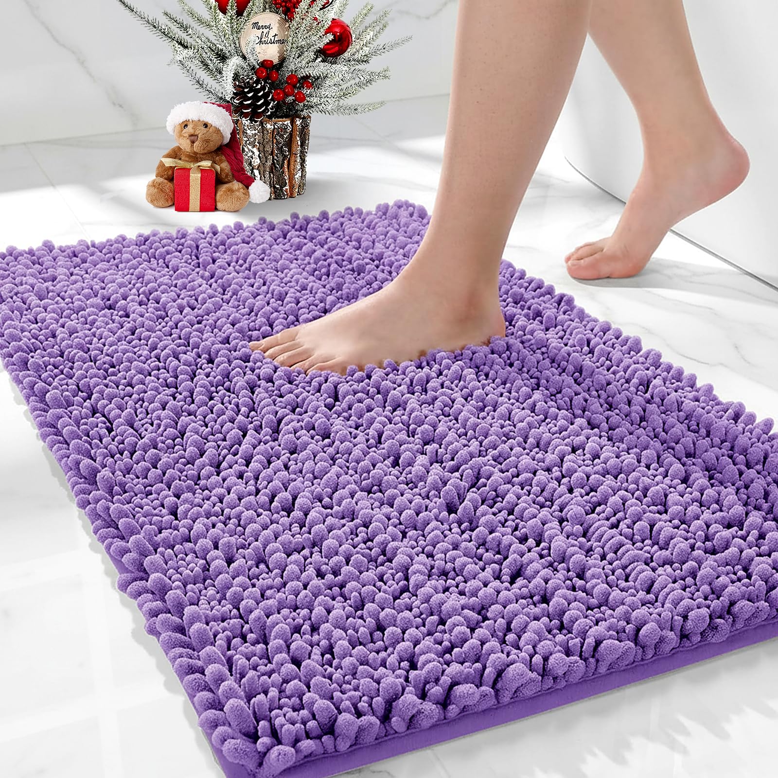 Bathroom Rugs Non Slip Washable 70x24, Extra Thick Soft Chenille Absorbent Bath Mat, High Density Barrier Non Slip Backing, Quick Dry Plush Shaggy Floor Carpet for Tub&Shower, White
