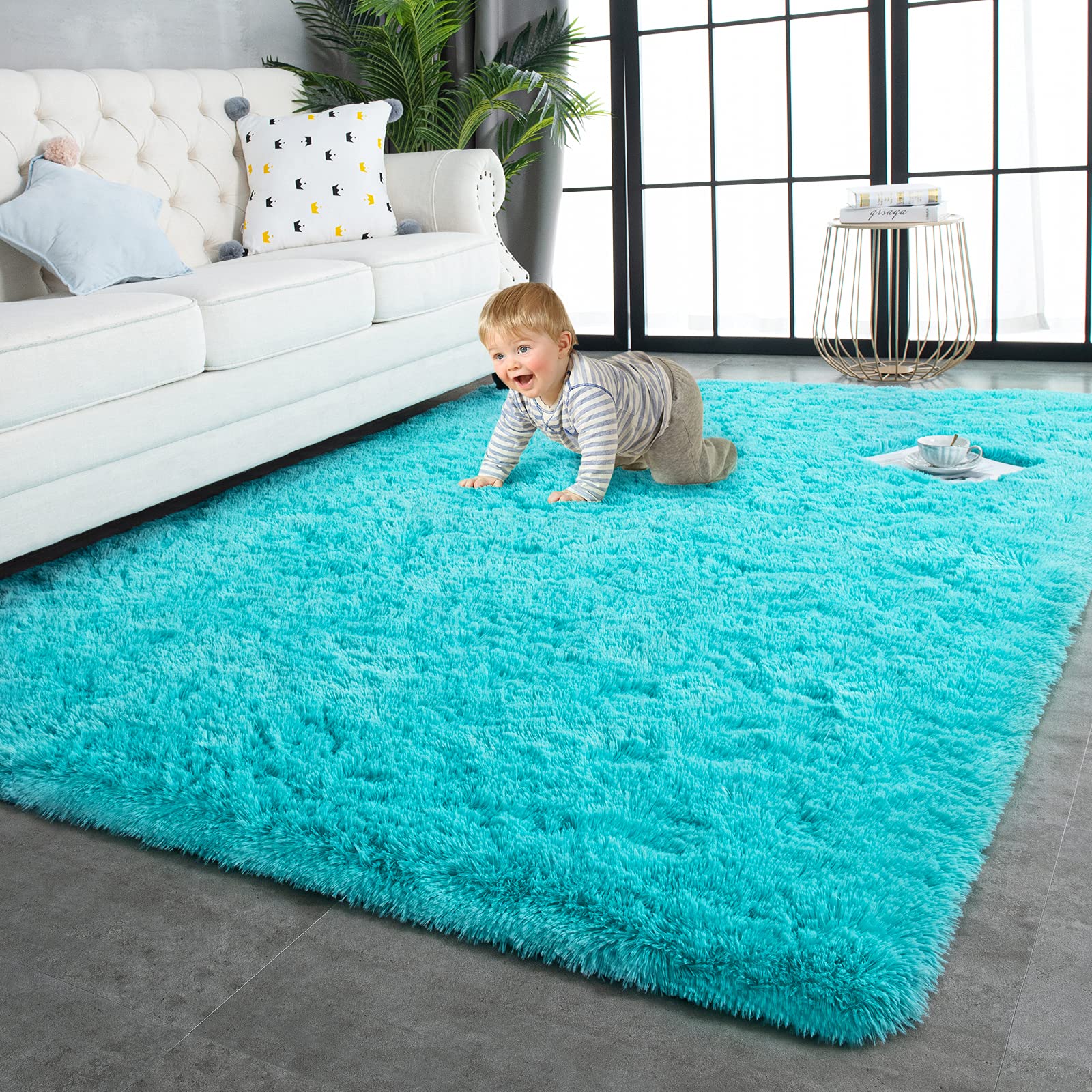 TWINNIS Super Soft Shaggy Rugs Fluffy Carpets, 6x9 Feet, Indoor Modern Plush Area Rugs for Living Room Bedroom Kids Room Nursery Home Decor, Upgrade Anti-Skid Rectangular Fuzzy Rug, Black Gray