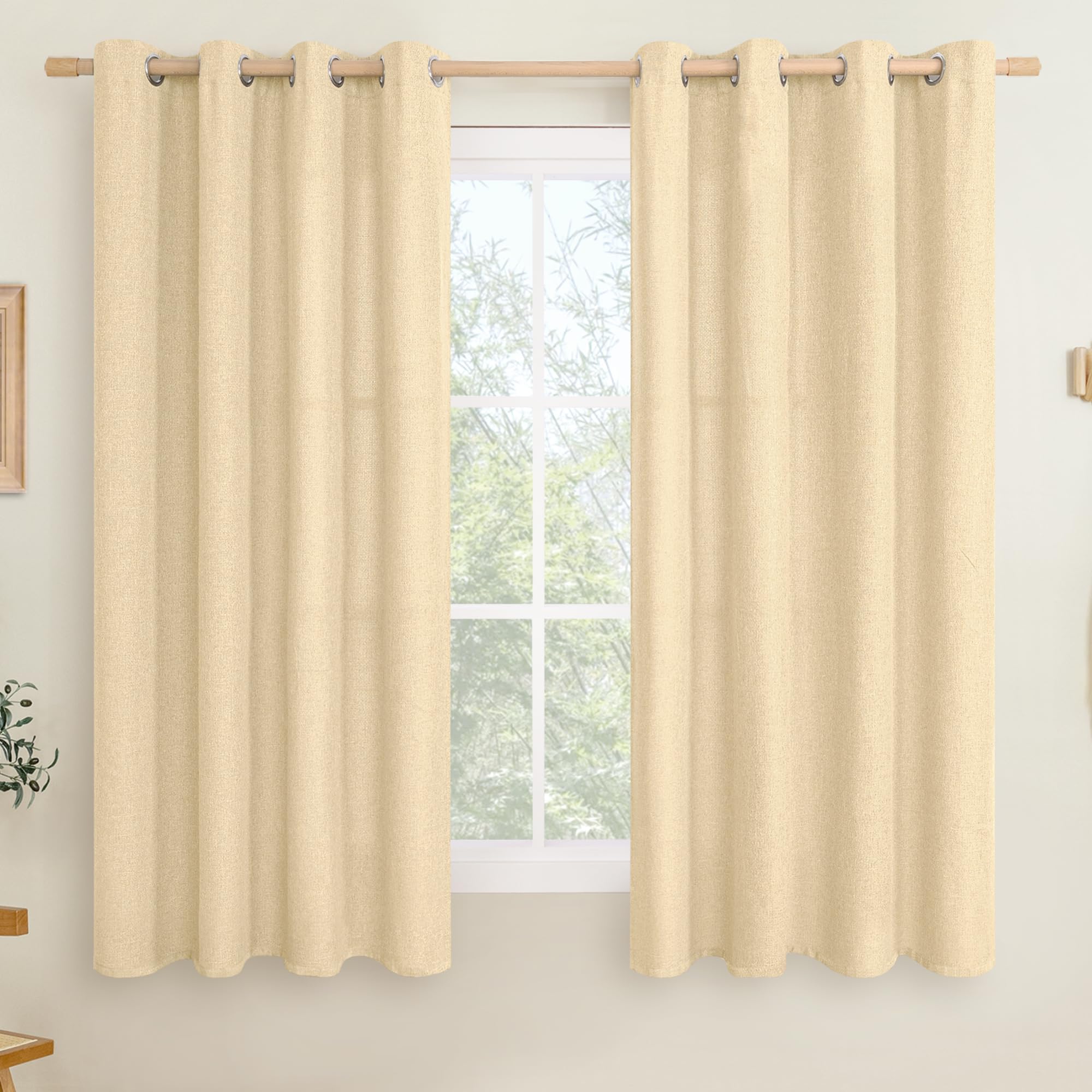 LAMIT Natural Beige Linen Curtains for Bedroom, 84 inches Grommet Thermal Insulated Thick Burlap Farmhouse Neutral Curtains Noise Reducing Light Filtering Drapes for Living Room, 2 Panels, W60 x L84