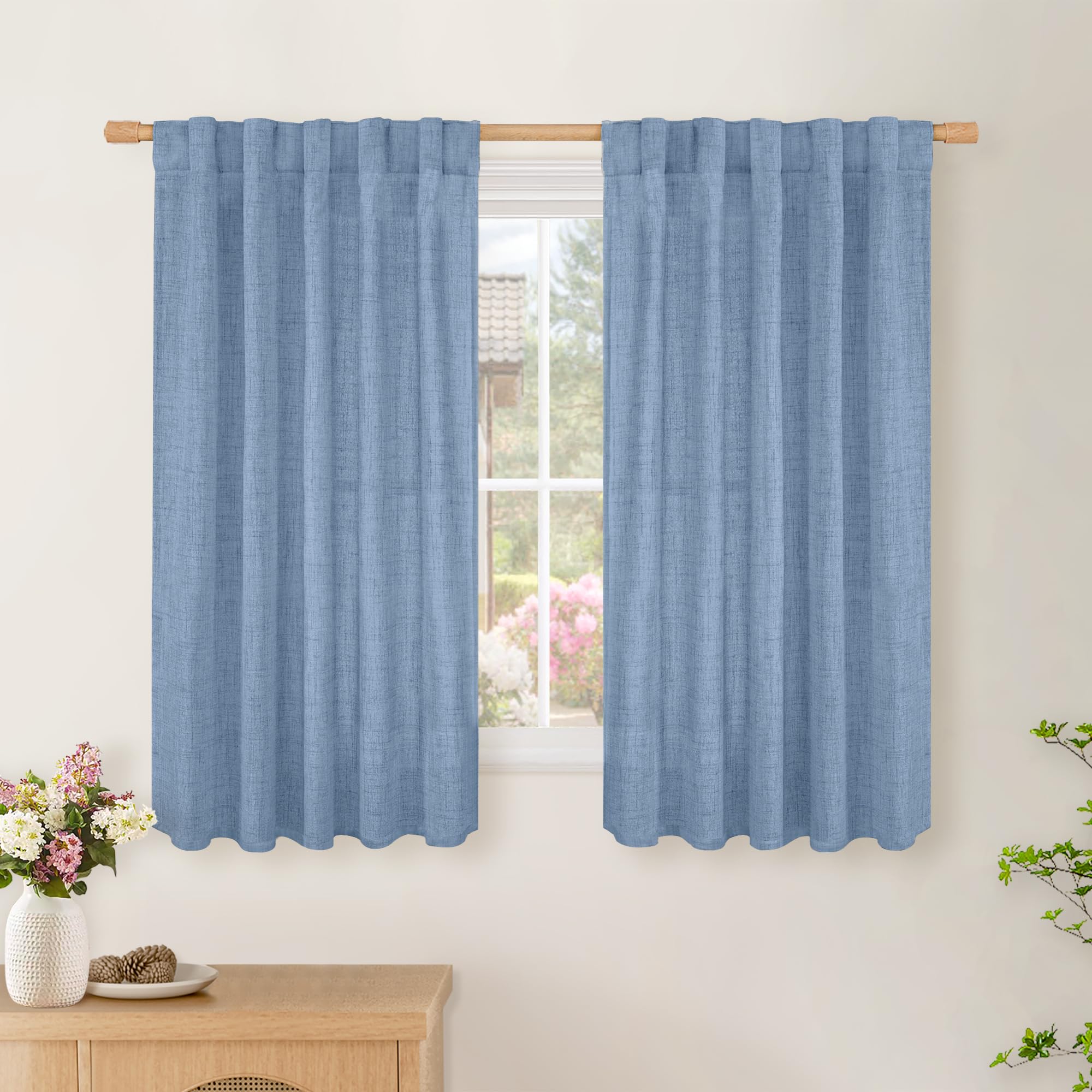 BGment Long 102 Inch Length Linen Curtains for Living Room, Natural Rod Pocket Textured Burlap Drapes Rustic Country Light Filtering for Bedroom Semi Sheer Back Tab, 2 Panel, 52 Inch Wide Each Panel