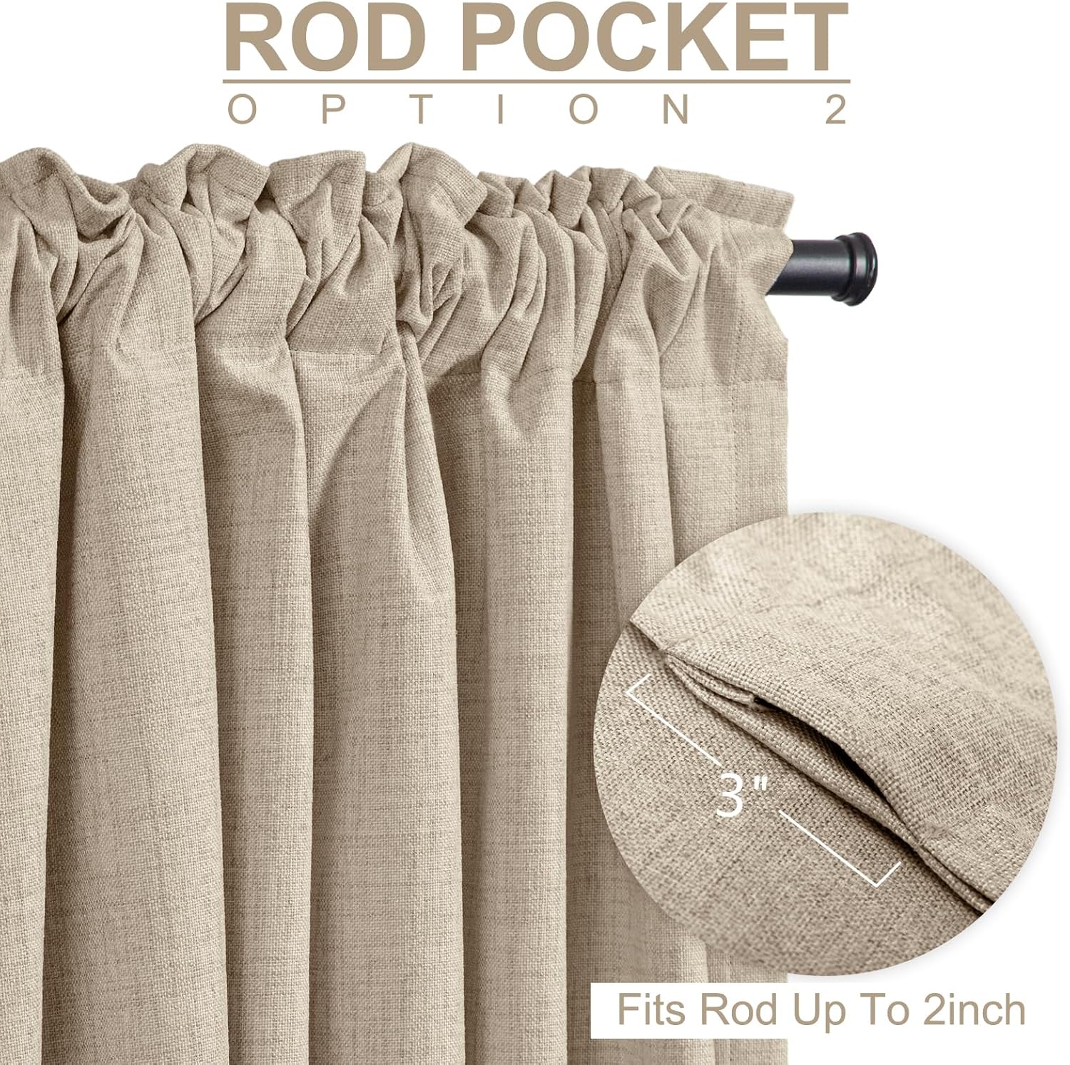Oatmeal 2-Panel Linen Blackout Curtains, 50"W x 96"L, Thermal Insulated, Back Tab & Rod Pocket for Bedroom & Living Room