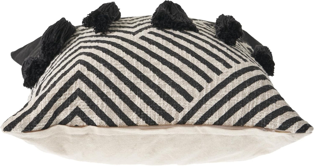HomeRoots Set of Two Black and White Chevron Cotton Throw Pillow with Tassels
