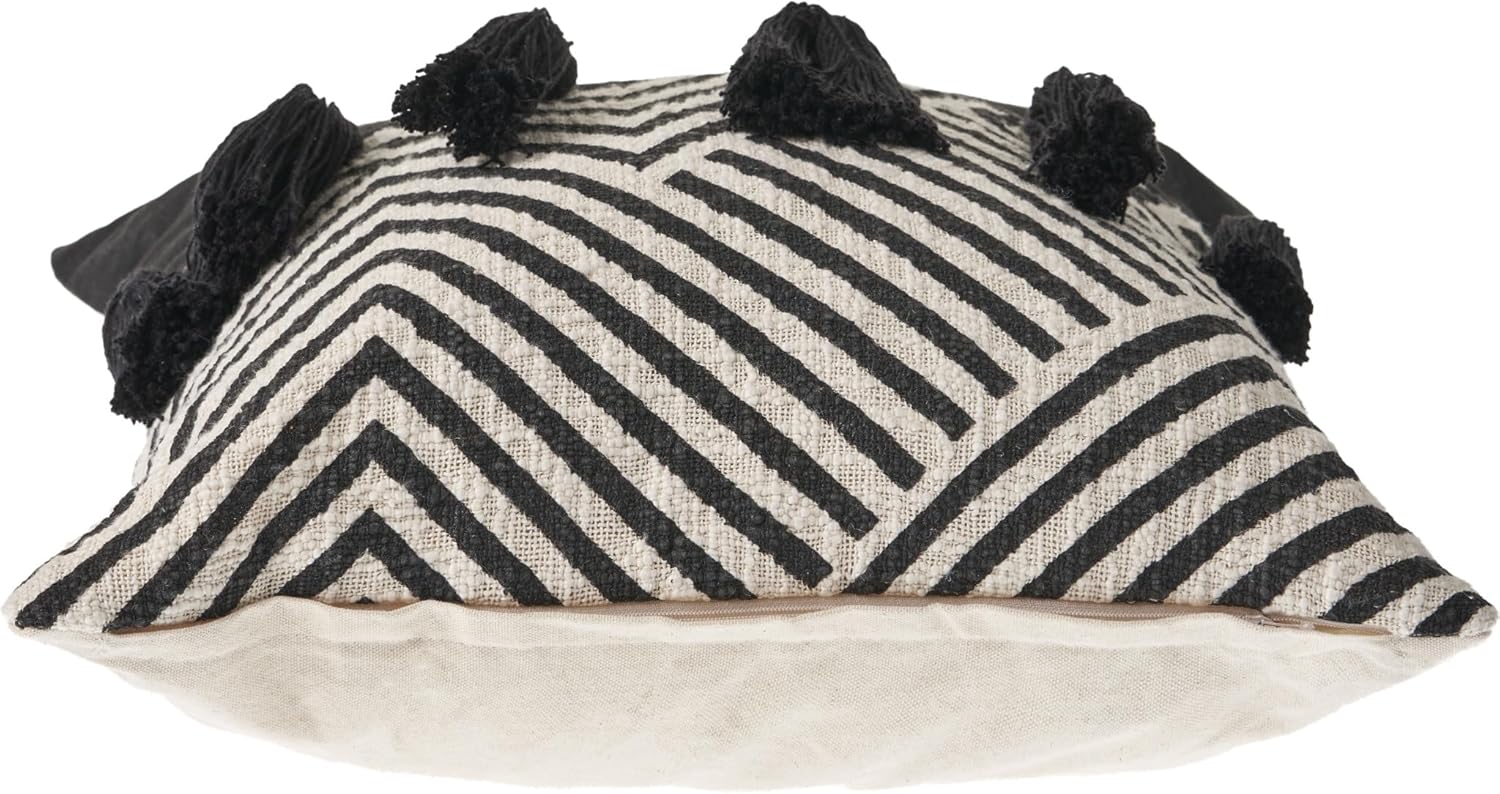 HomeRoots Set of Two Black and White Chevron Cotton Throw Pillow with Tassels