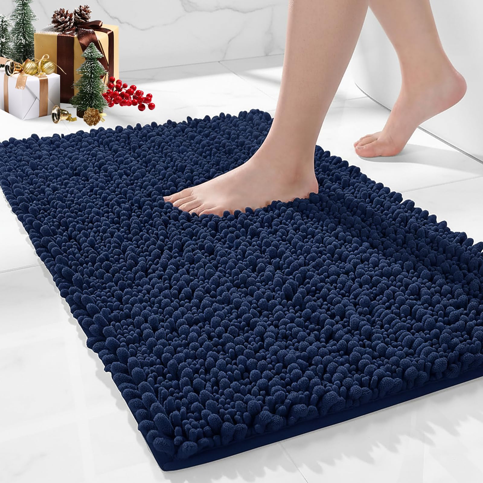 Bathroom Rugs Non Slip Washable 70x24, Extra Thick Soft Chenille Absorbent Bath Mat, High Density Barrier Non Slip Backing, Quick Dry Plush Shaggy Floor Carpet for Tub&Shower, White