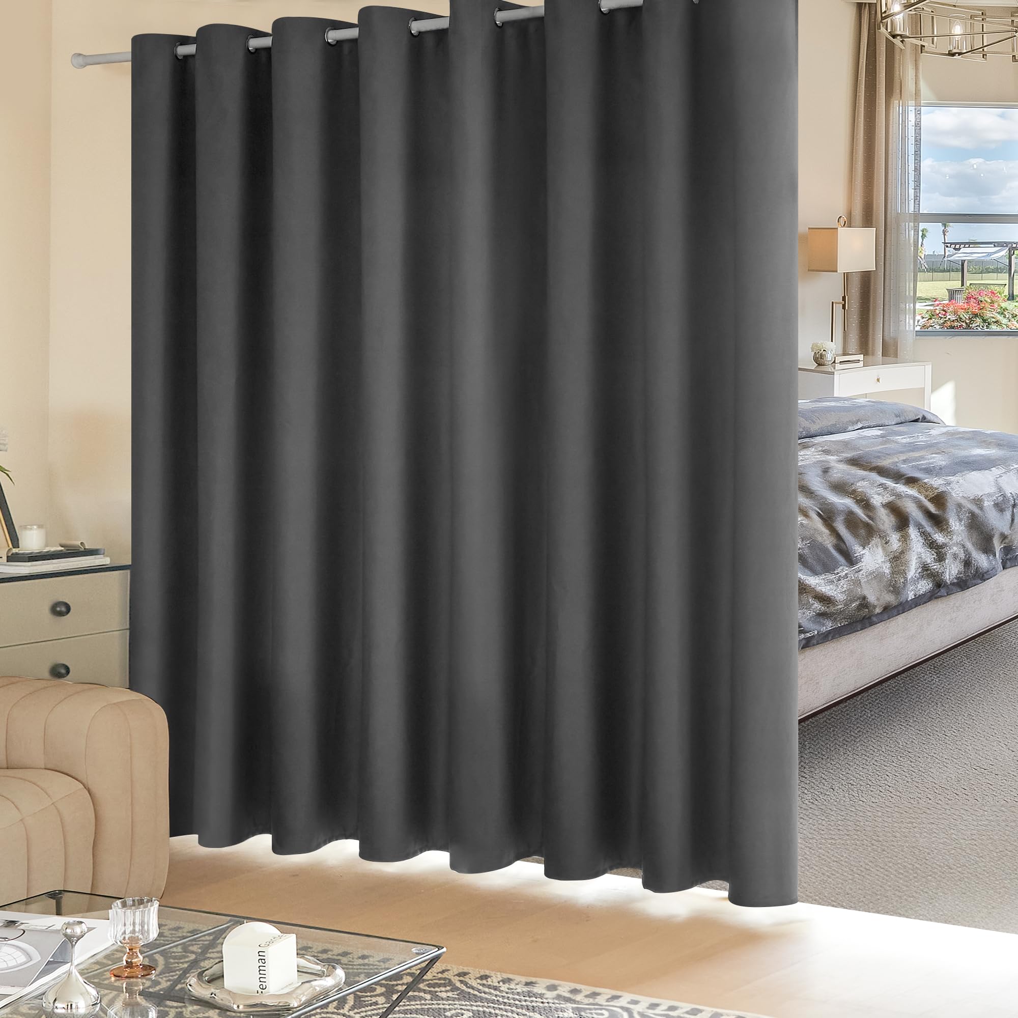 Deconovo Blackout Wide Curtain Panel, Grommet Top Thermal Insulated Room Darkening Drape for Bedroom Living Room, Khaki Divider, 100W x 84L Inch, Pack of 1