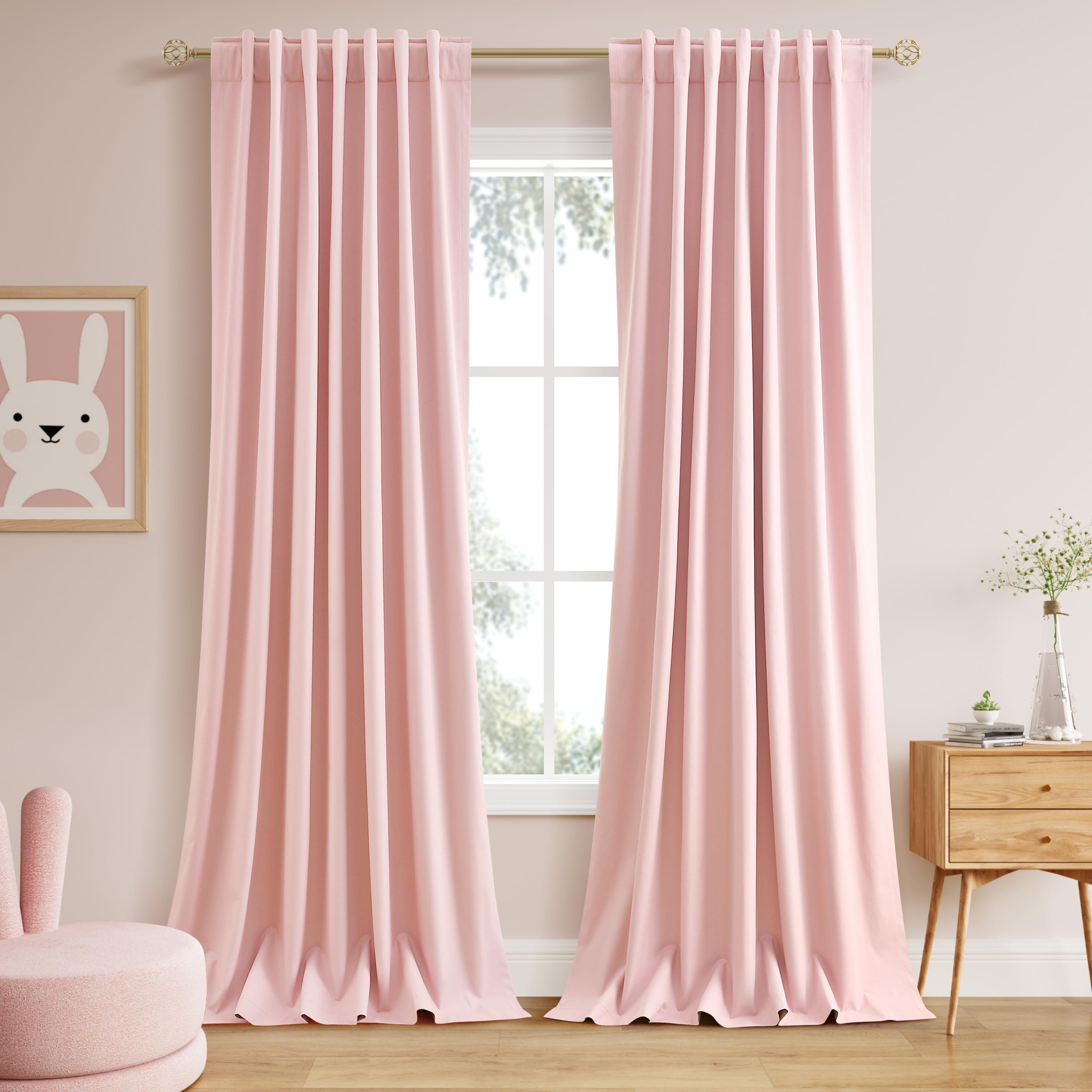 Nanspring Light Grey 100% Blackout Linen Curtains for Bedroom 90 Inches Long Back Tab Thermal Insulated Modern Luxury Simple Black Out Curtain for Living Room Dining Room Drapes 52x90, 2 Panels