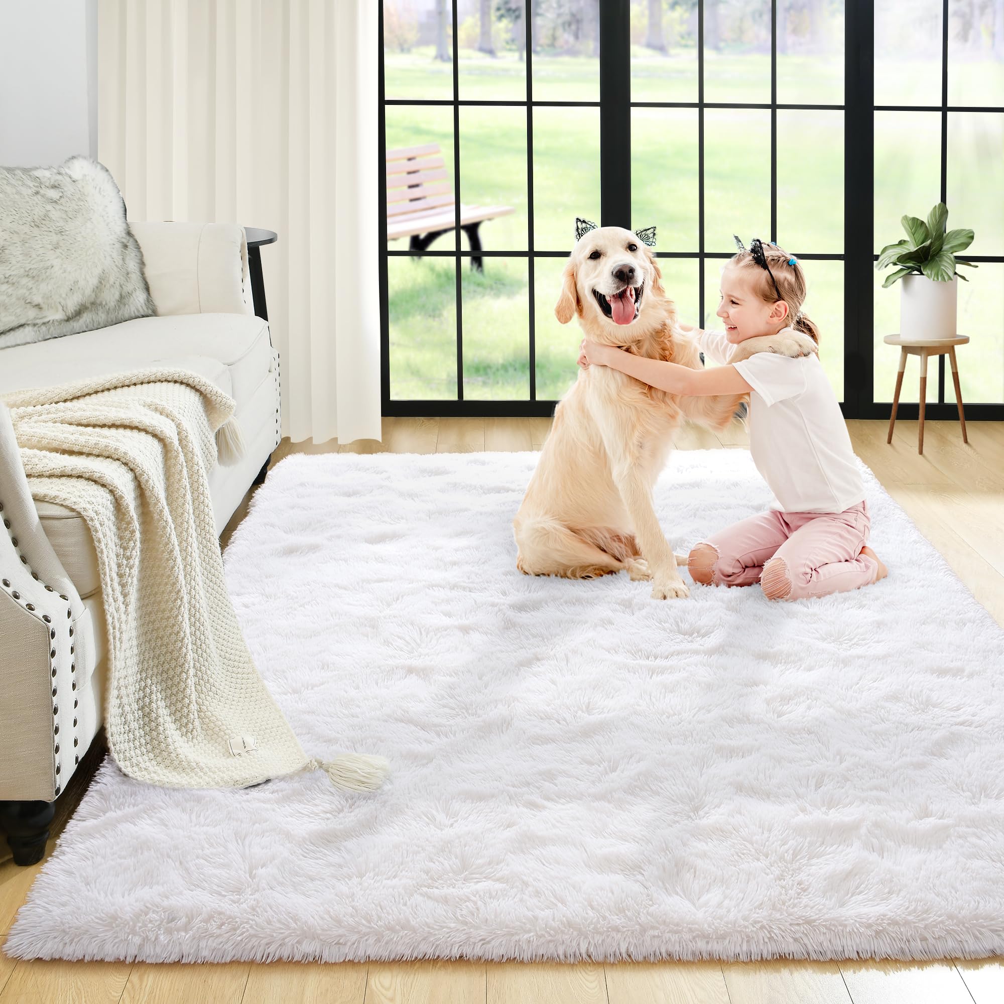 8x10 Extra Large Green Area Rug for Living Room Bedroom Dining Room, Fluffy Shag Soft Plush Furry Carpet Solid Color, Non-Slip Indoor Floor Mat for Kids Home Decor