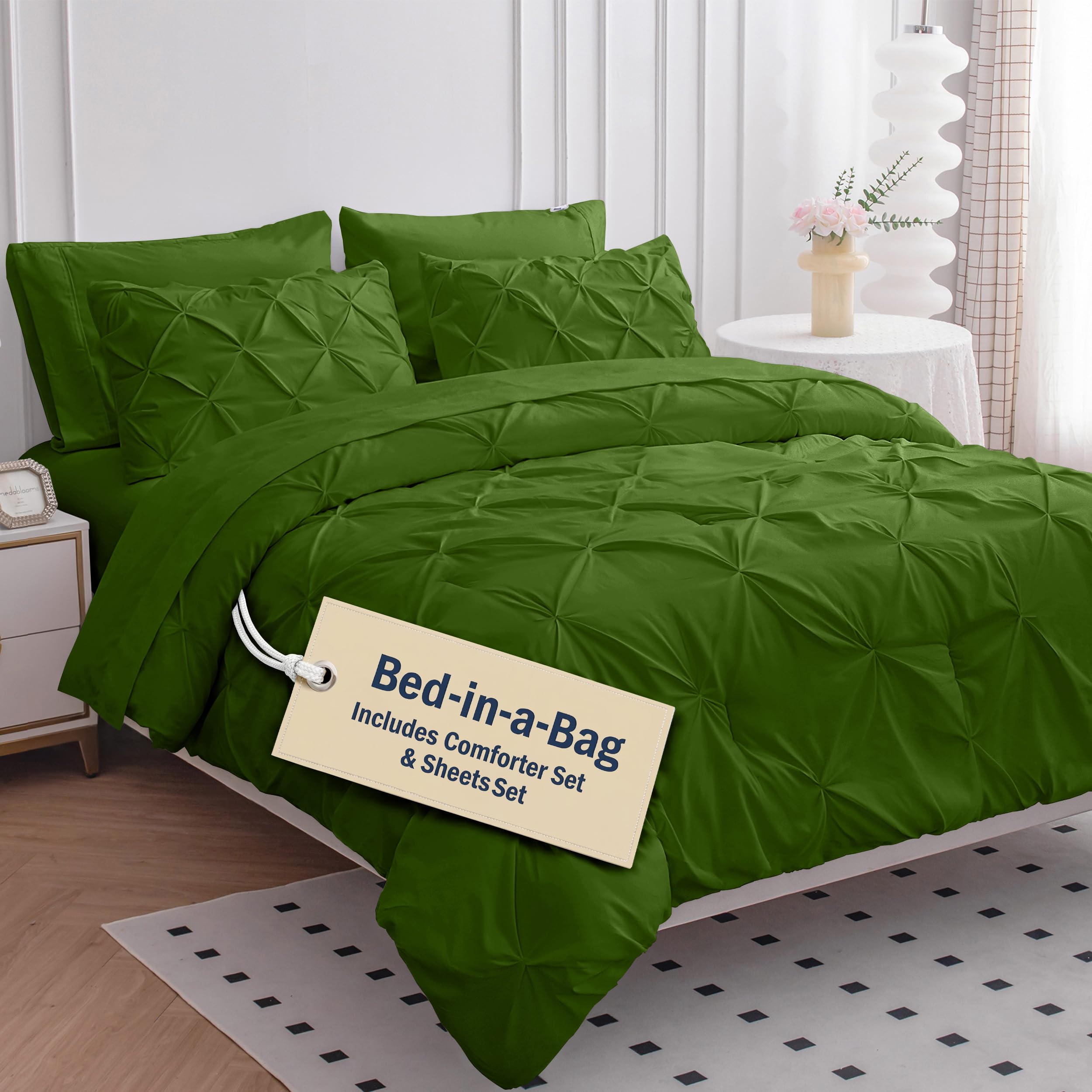 LANE LINEN Full Size Bed Comforter - 7 Piece - Refined Pintuck Finish for Hotel Style Bedding - Breathable Microfiber Bed in a Bag Comforter - Ideal for Apartments & First Homes - French Blue | Hotel sleep feel