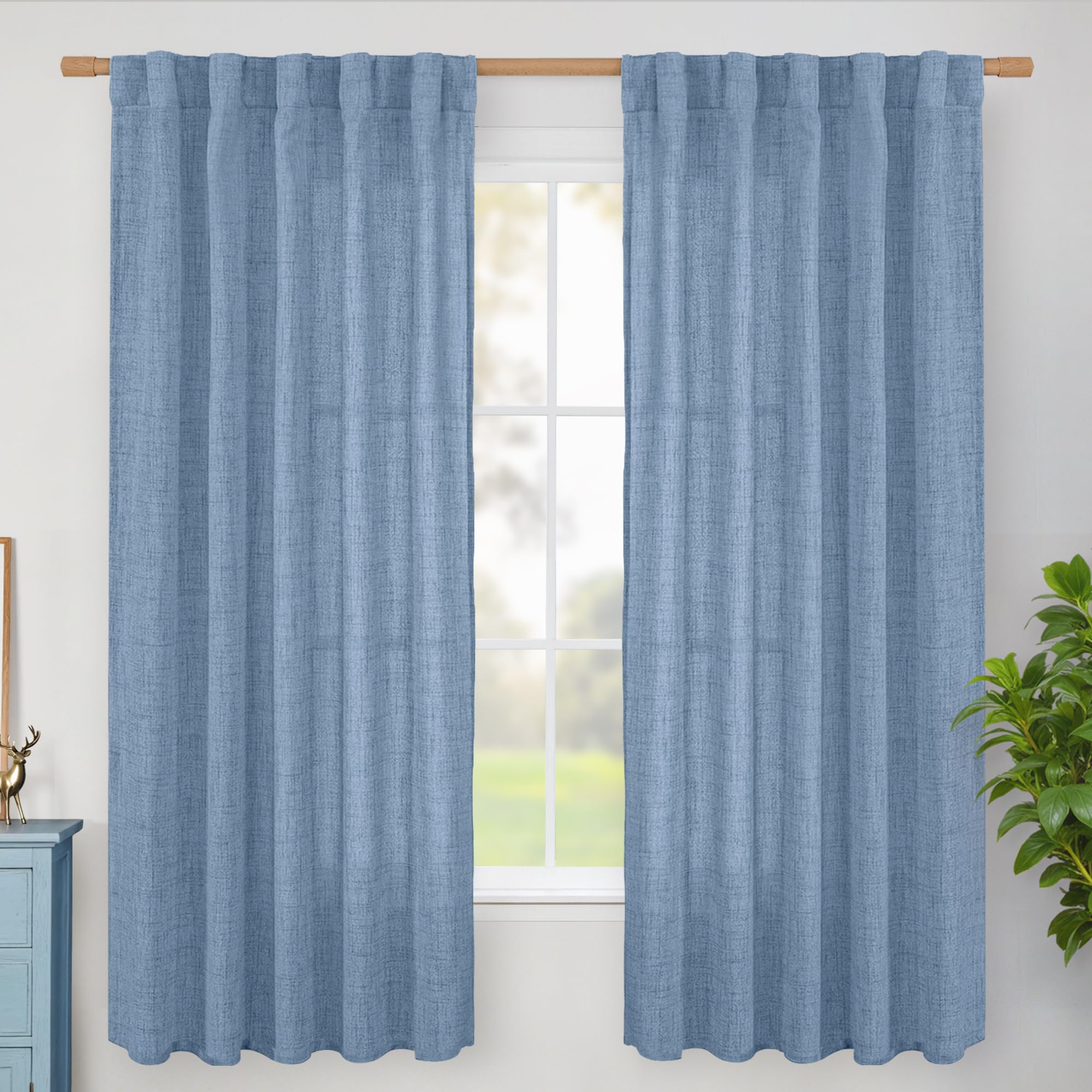 BGment Long 102 Inch Length Linen Curtains for Living Room, Natural Rod Pocket Textured Burlap Drapes Rustic Country Light Filtering for Bedroom Semi Sheer Back Tab, 2 Panel, 52 Inch Wide Each Panel