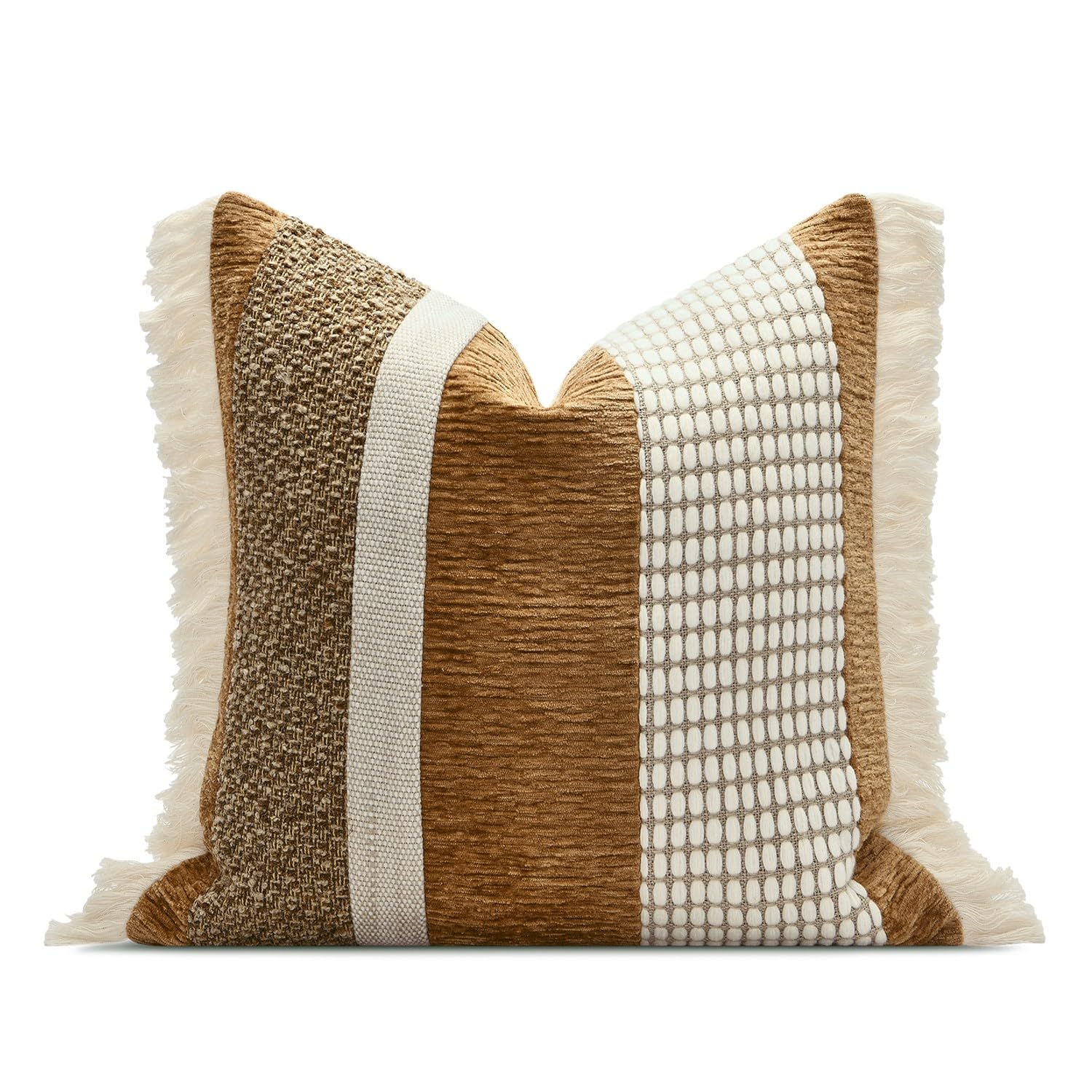 Luxury Zebra Lumbar Pillow Cover with Brown Tassel Trim, Zebra Pattern Jacquard Design Decorative Pillow Case for Sofa Bedroom Living Room, 12x20 Inch (Single Pack)