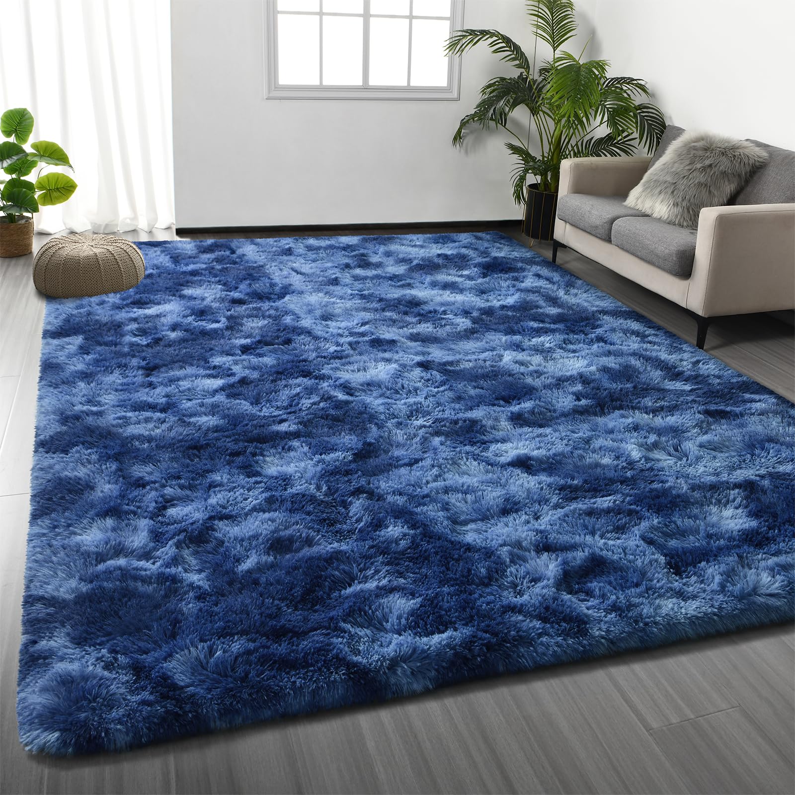 Deerhoo Large Shag Area Rugs 5 x 8, Tie-Dyed Plush Fuzzy Rugs for Living Room, Ultra Soft Fluffy Furry Rug for Bedroom, Indoor Carpet Nursery Rugs for Kids Room Home Decor, Purple