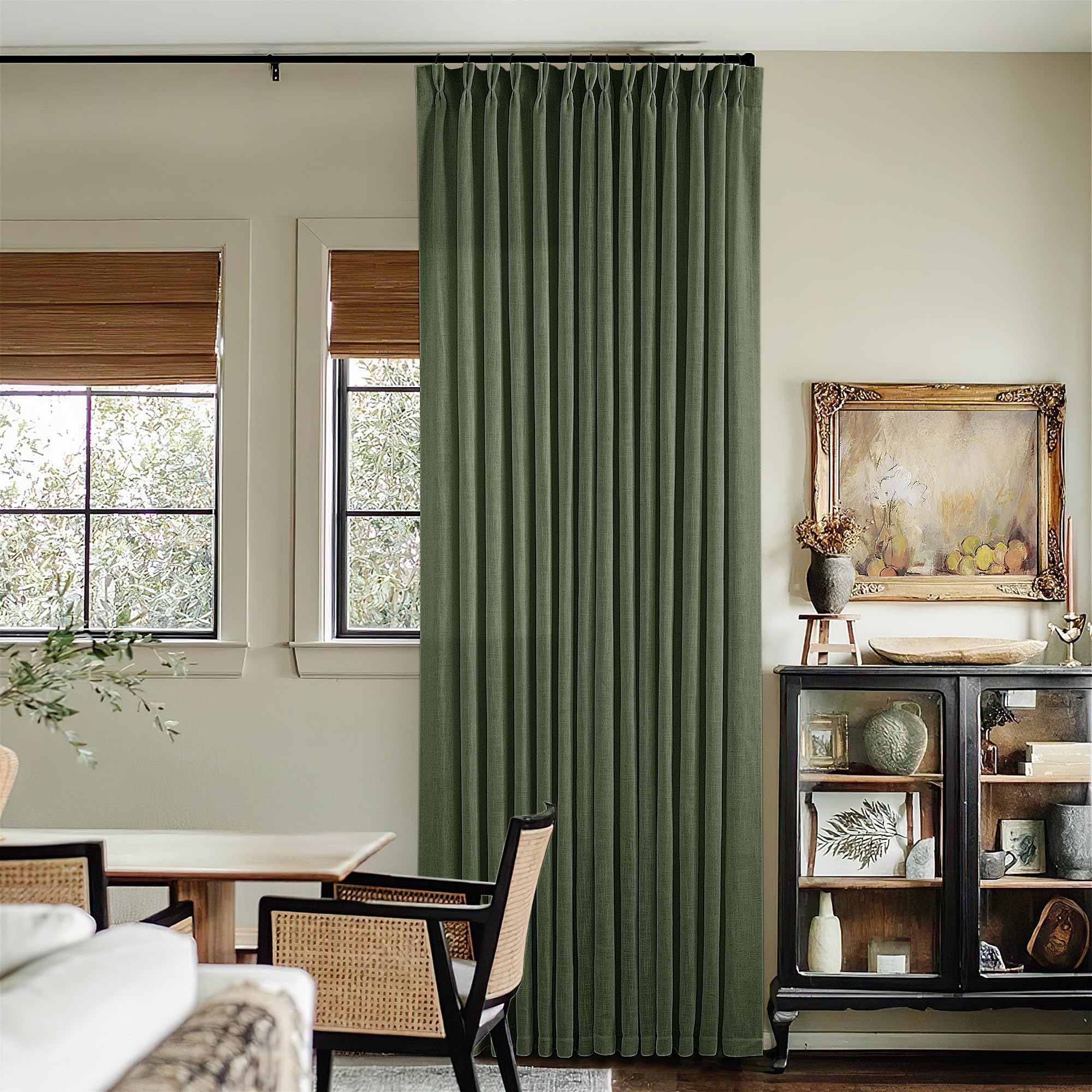 90 Inch Pinch Pleated Linen Curtains 2 Panel Set for Living Room Cream Natural Thick Linen Textured Drapes 90 Inches Long Pinch Pleat Drapes Birch Ivory Semi Sheer Curtain for Dining Bedroom Office