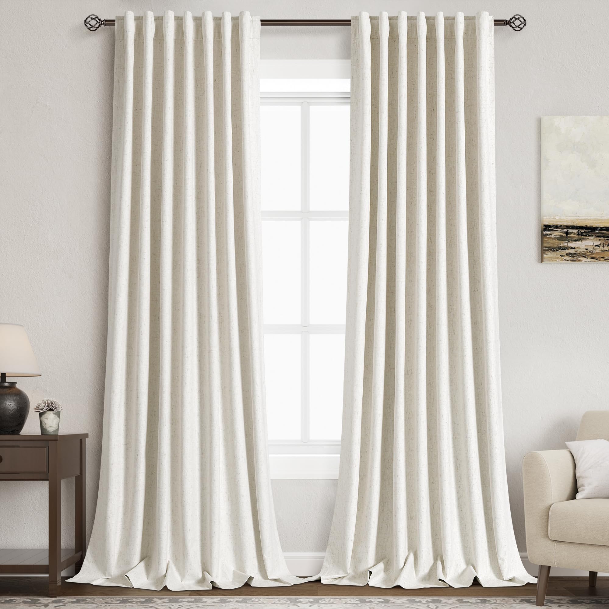 Nanspring Light Grey 100% Blackout Linen Curtains for Bedroom 90 Inches Long Back Tab Thermal Insulated Modern Luxury Simple Black Out Curtain for Living Room Dining Room Drapes 52x90, 2 Panels