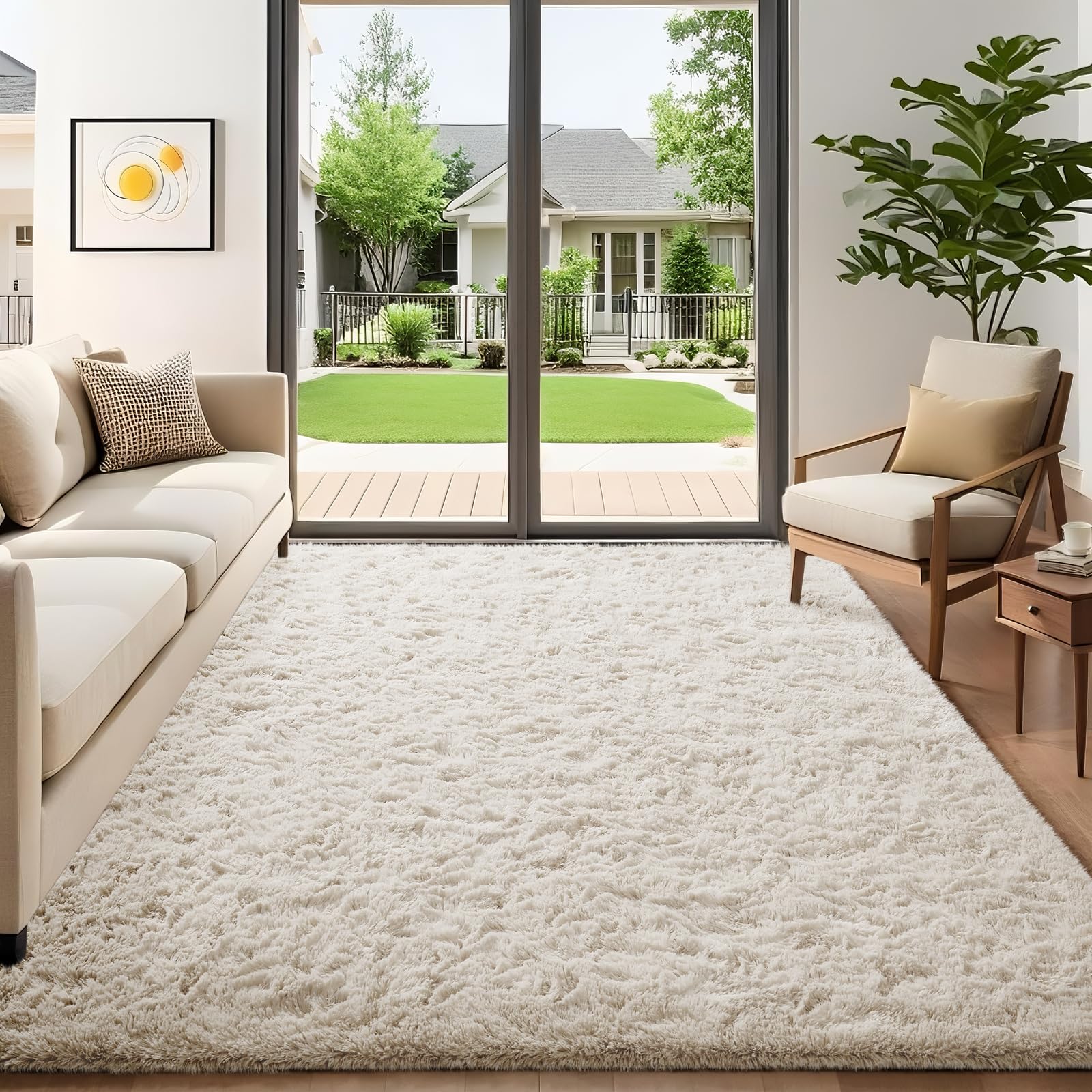 Ophanie Beige Rugs for Living Room Bedroom, 5x8 Fluffy Fuzzy Furry Carpet, Plush Soft Shaggy Bedside Indoor Floor Area Rug for Kids Girls Boys Baby Teen Dorm Nursery Home Decor Aesthetic