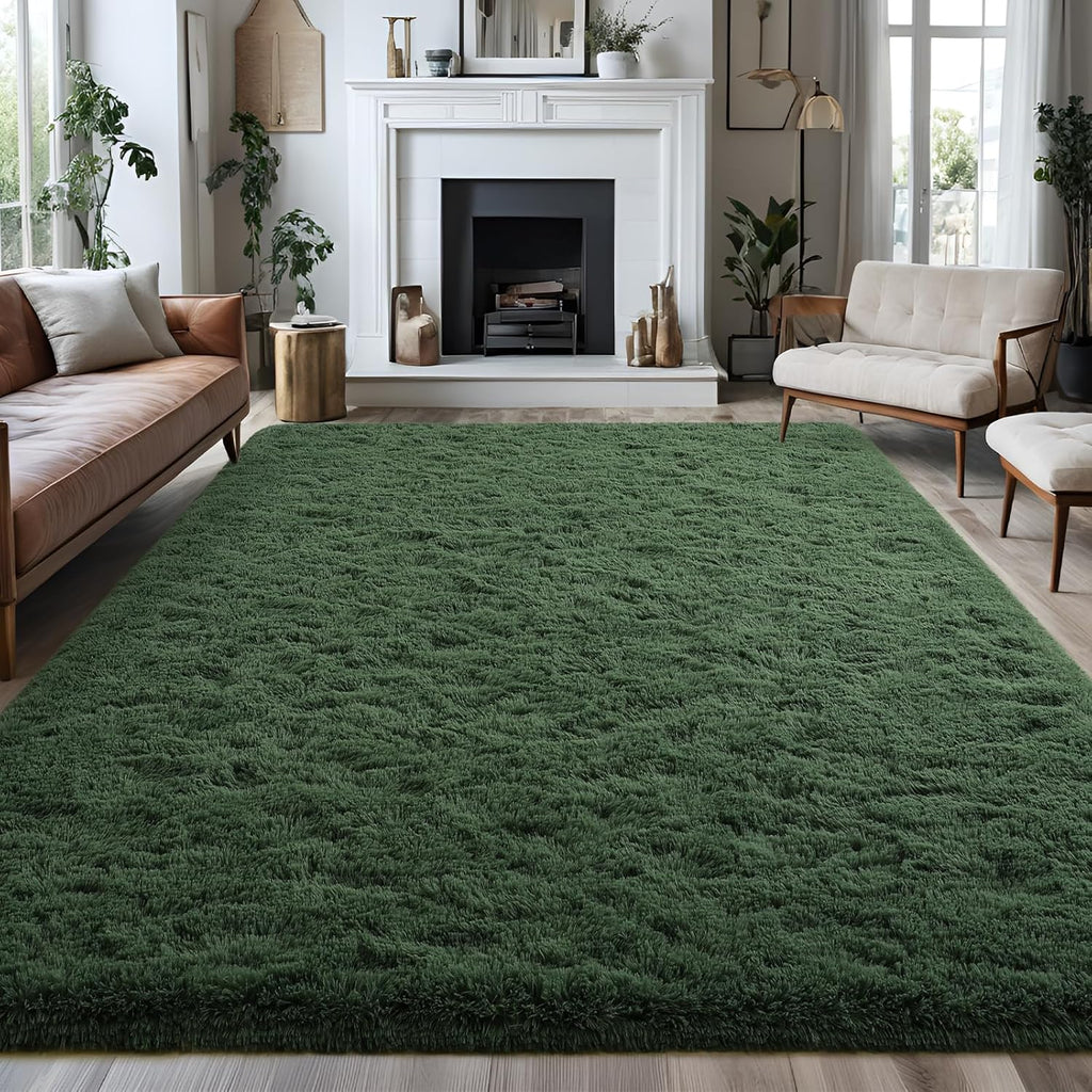Fluffy Dark Green 6x9 Area Rugs for Living Room, Extra Large Rug for Bedroom Decor, Big Shaggy Floor Carpet, Soft Plush Thick Non-Slip Rectangle Carpets for Home Decor