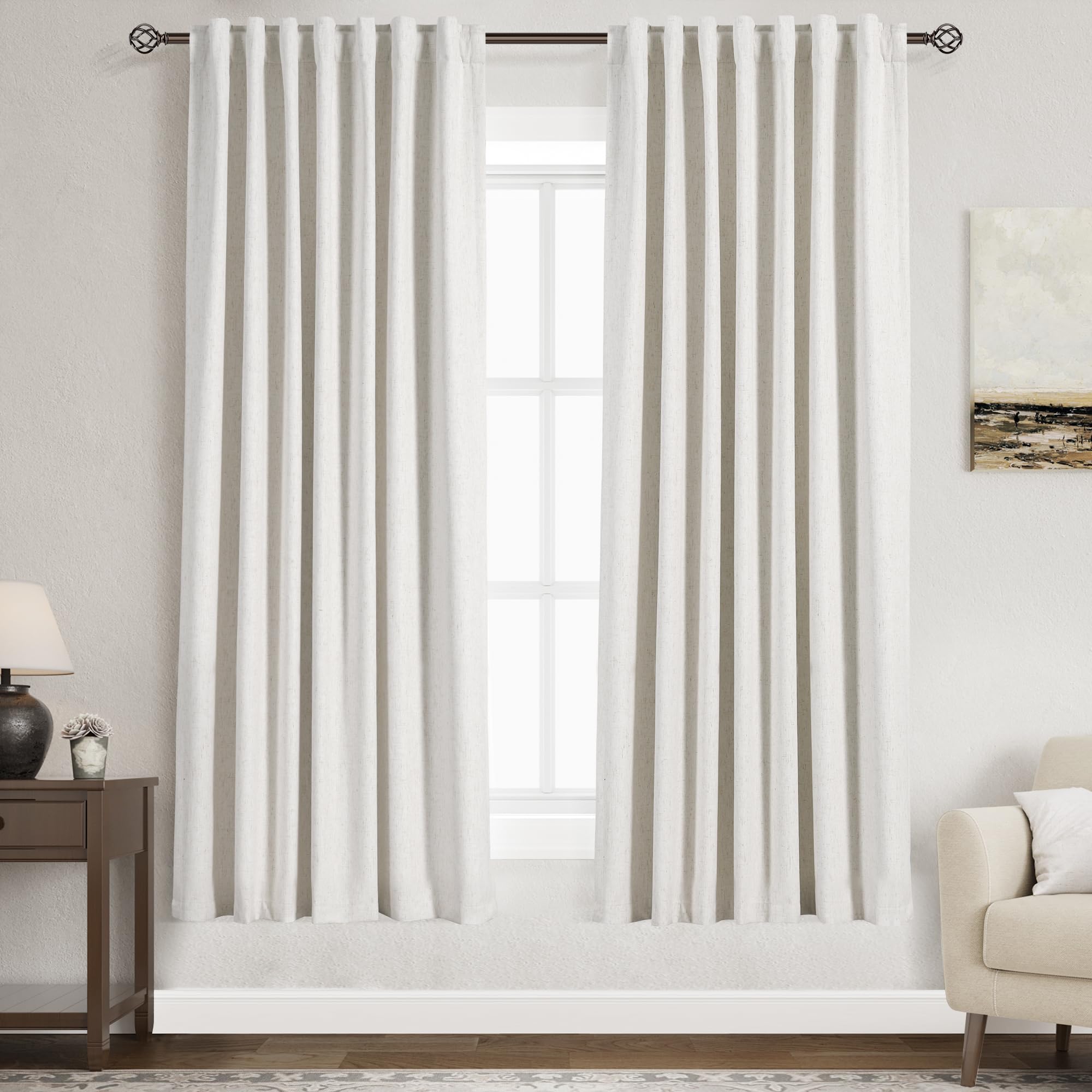 Nanspring Light Grey 100% Blackout Linen Curtains for Bedroom 90 Inches Long Back Tab Thermal Insulated Modern Luxury Simple Black Out Curtain for Living Room Dining Room Drapes 52x90, 2 Panels
