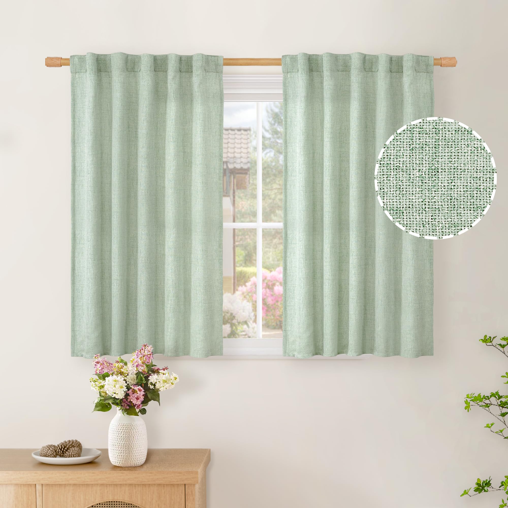 BGment Long 102 Inch Length Linen Curtains for Living Room, Natural Rod Pocket Textured Burlap Drapes Rustic Country Light Filtering for Bedroom Semi Sheer Back Tab, 2 Panel, 52 Inch Wide Each Panel