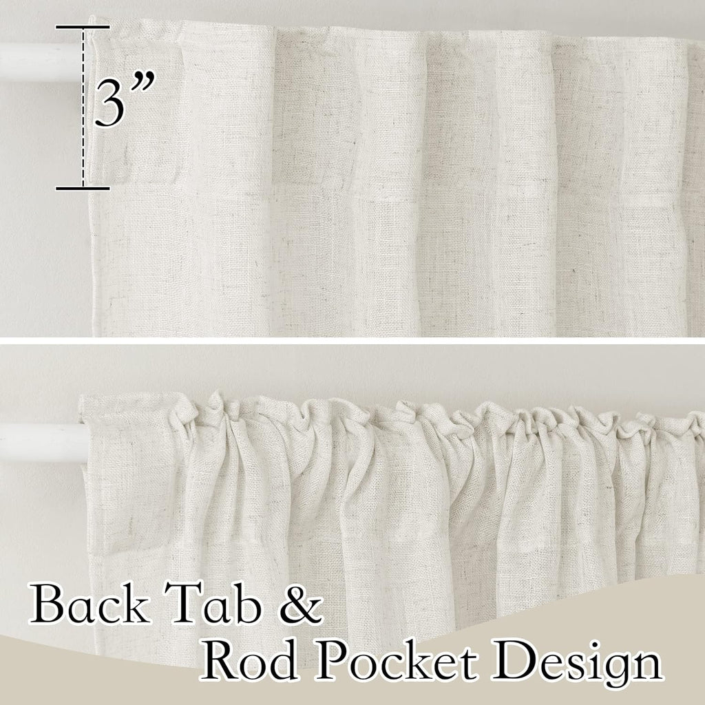 RYB HOME Farmhouse Sheer Curtains 108 inch Length, Semi Sheer Curtain & Drapes Large Window Dressing Lights & Winds Filter for Bedroom Home Office Living Room, Linen, W 70 x L 108 inch Long, 1 Pair