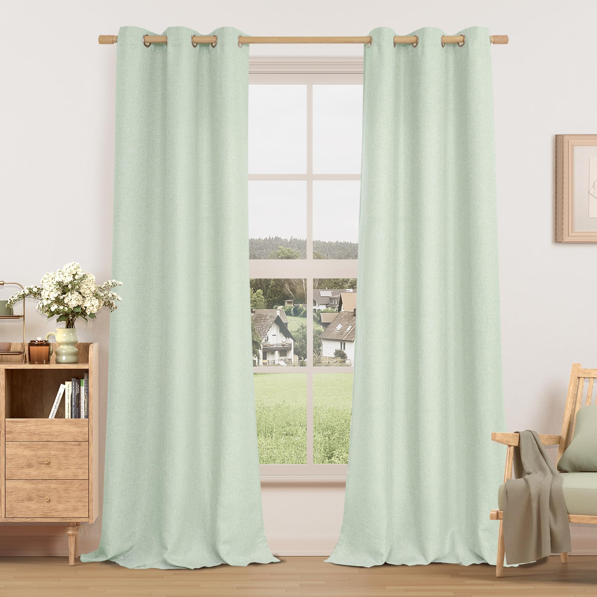 LAMIT Natural Beige Linen Curtains for Bedroom, 84 inches Grommet Thermal Insulated Thick Burlap Farmhouse Neutral Curtains Noise Reducing Light Filtering Drapes for Living Room, 2 Panels, W60 x L84