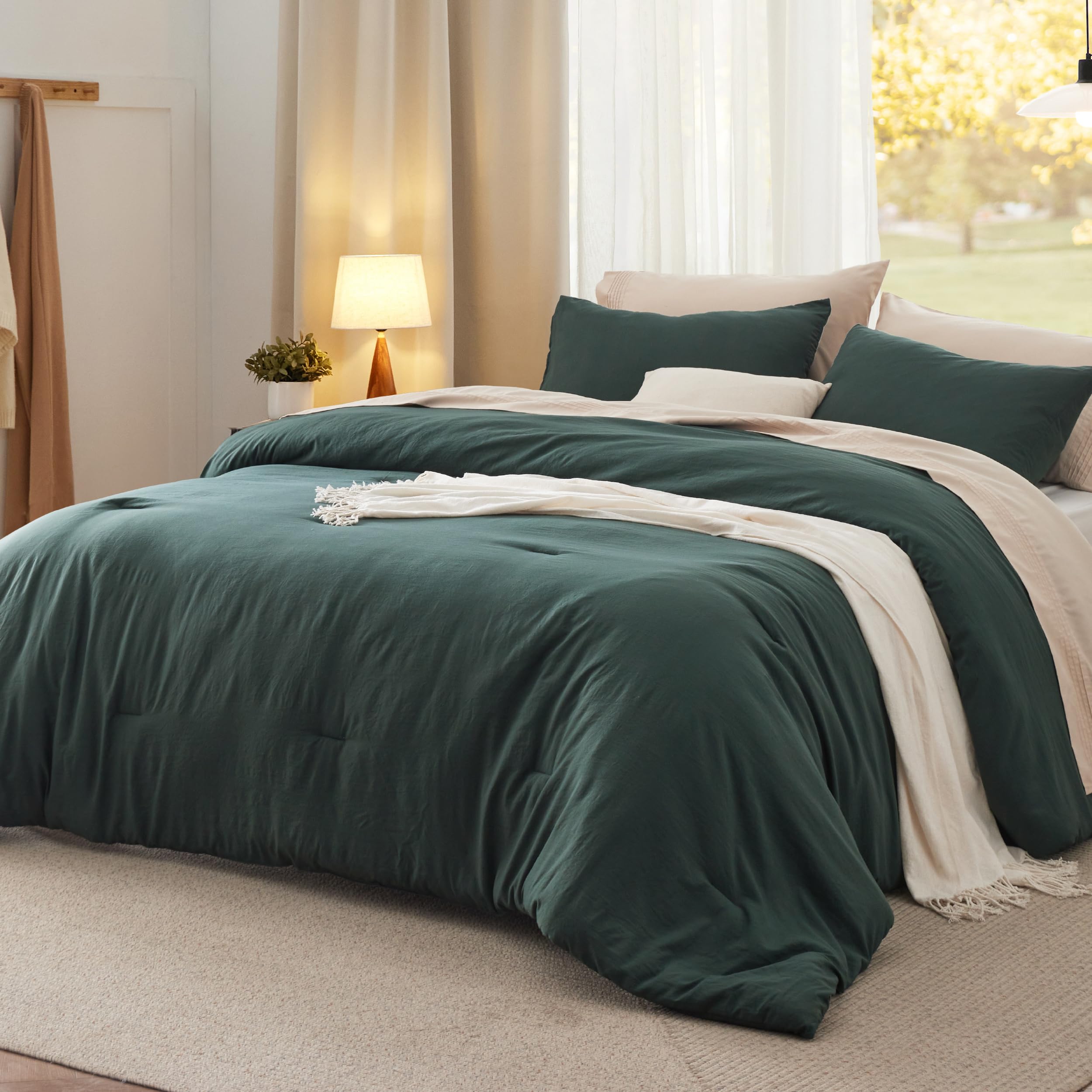 Bedsure King Comforter Set, Beige Soft Prewashed Bedding for All Seasons, 3 Pieces GentleSoft™ Bed Set, 1 Lightweight Comforter (104"x90") and 2 Pillowcases (20"x36")