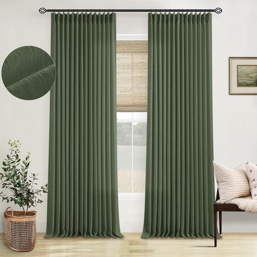 90 Inch Pinch Pleated Linen Curtains 2 Panel Set for Living Room Cream Natural Thick Linen Textured Drapes 90 Inches Long Pinch Pleat Drapes Birch Ivory Semi Sheer Curtain for Dining Bedroom Office