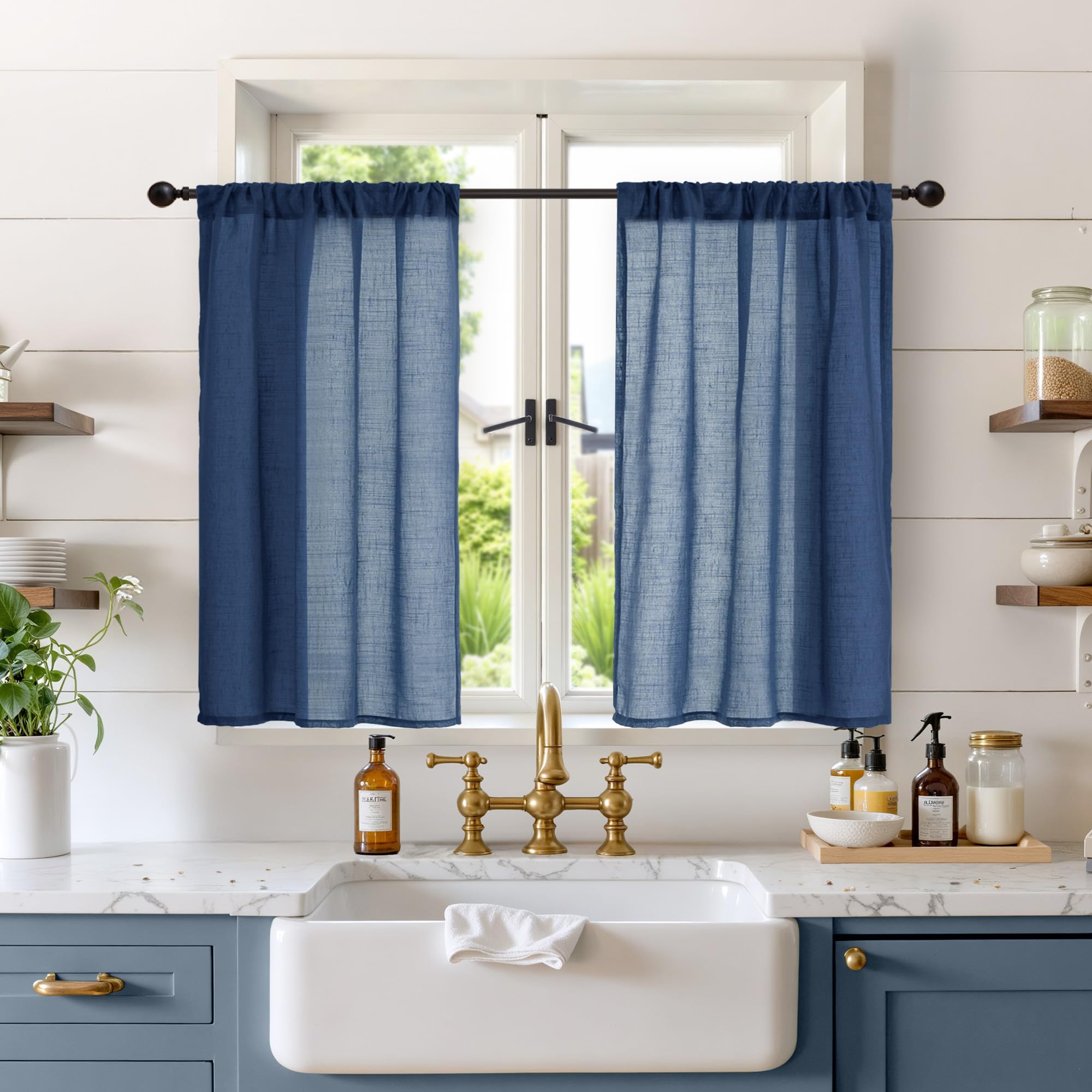 BGment 90 Inches Long Curtains Linen Semi Sheer, Light Filtering Window Treatments Drapes with Rod Pocket Lightweight for Living Room Bedroom, 2 Panels, 52 Inch Wide Each Panel